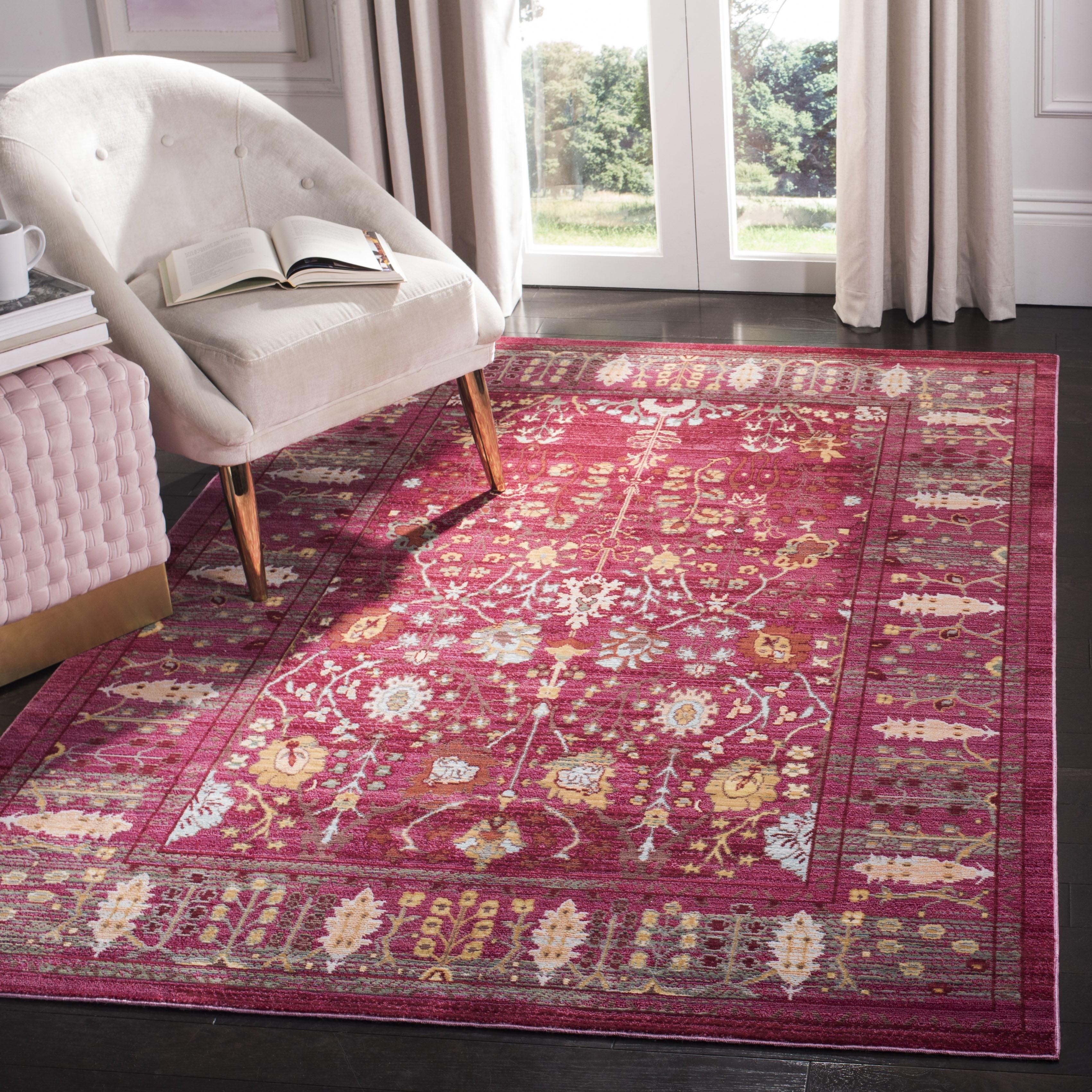 SAFAVIEH Valencia Grigor Traditional Polyester Area Rug, Fuchsia/Multi, 6'7" x 6'7" Square