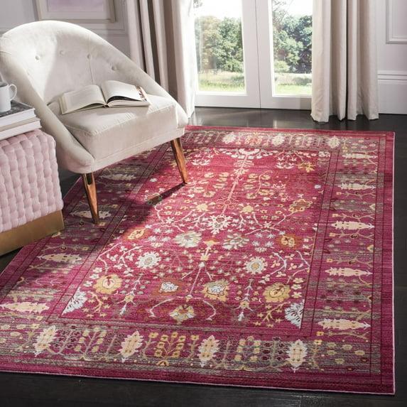 SAFAVIEH Valencia Grigor Traditional Polyester Area Rug, Fuchsia/Multi, 6'7" x 6'7" Square