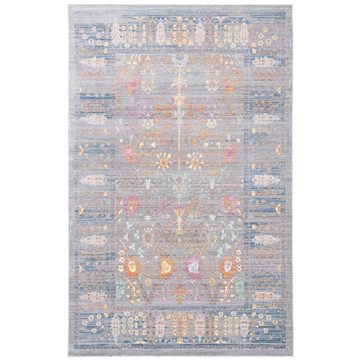 SAFAVIEH Valencia Grigor Traditional Polyester Area Rug, Grey/Multi, 4' x 6'