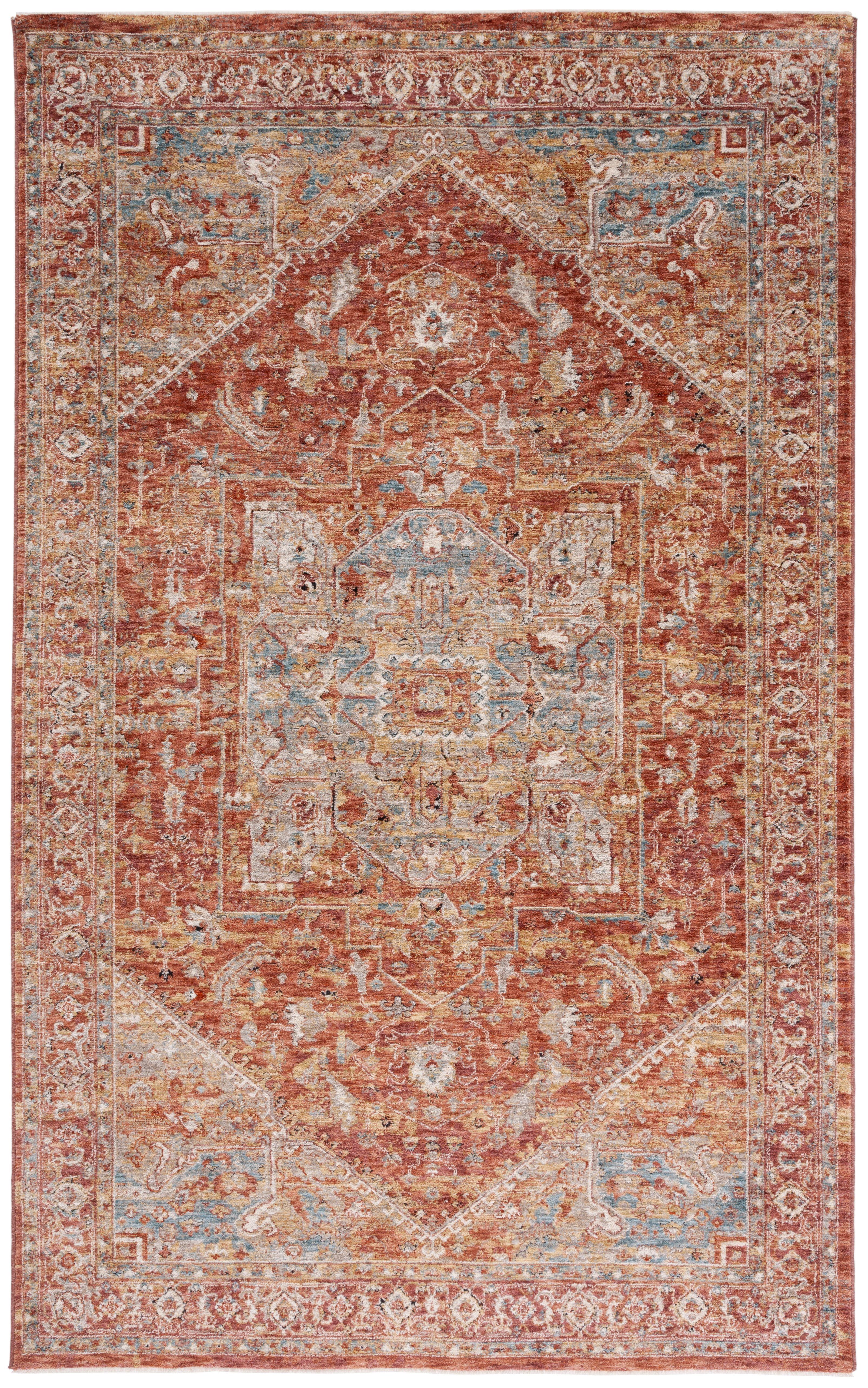 Valencia VAL568 Power Loomed Area Rug - Rust/Aqua - 4'x6'2" - Safavieh.