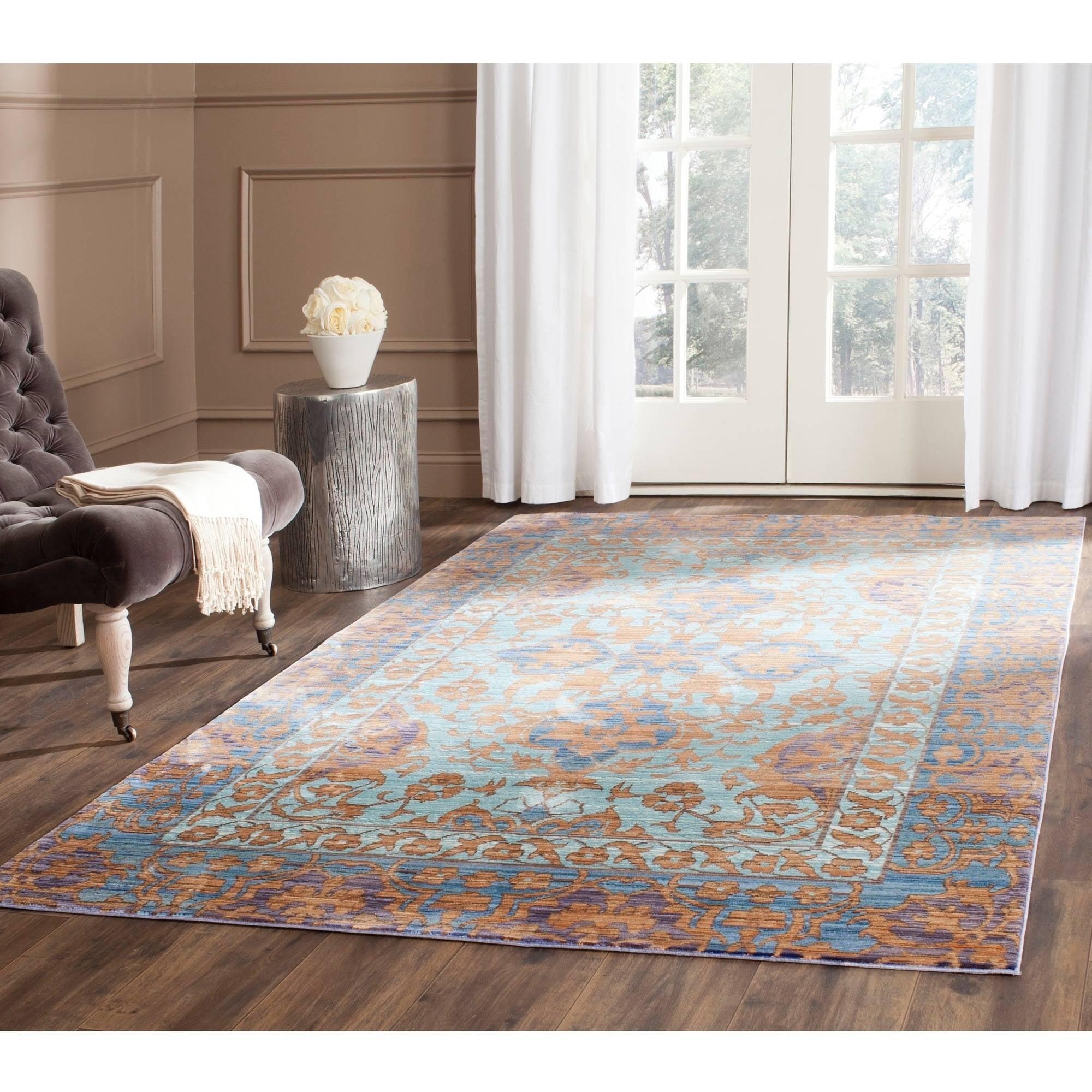 Valencia Blue and Gold Hand-knotted Synthetic Area Rug