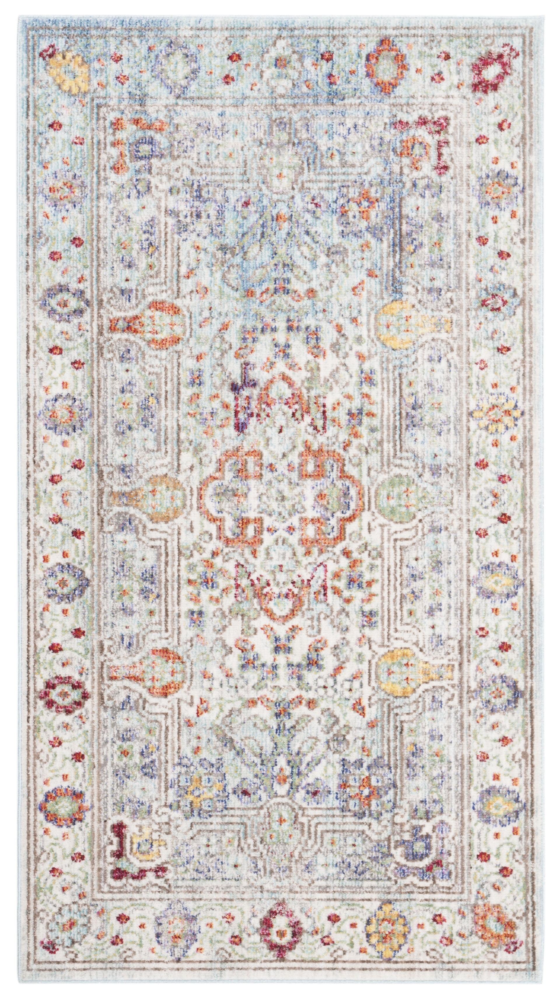 Blue and Multicolor Hand-Knotted Synthetic Area Rug, 2'3" x 4'