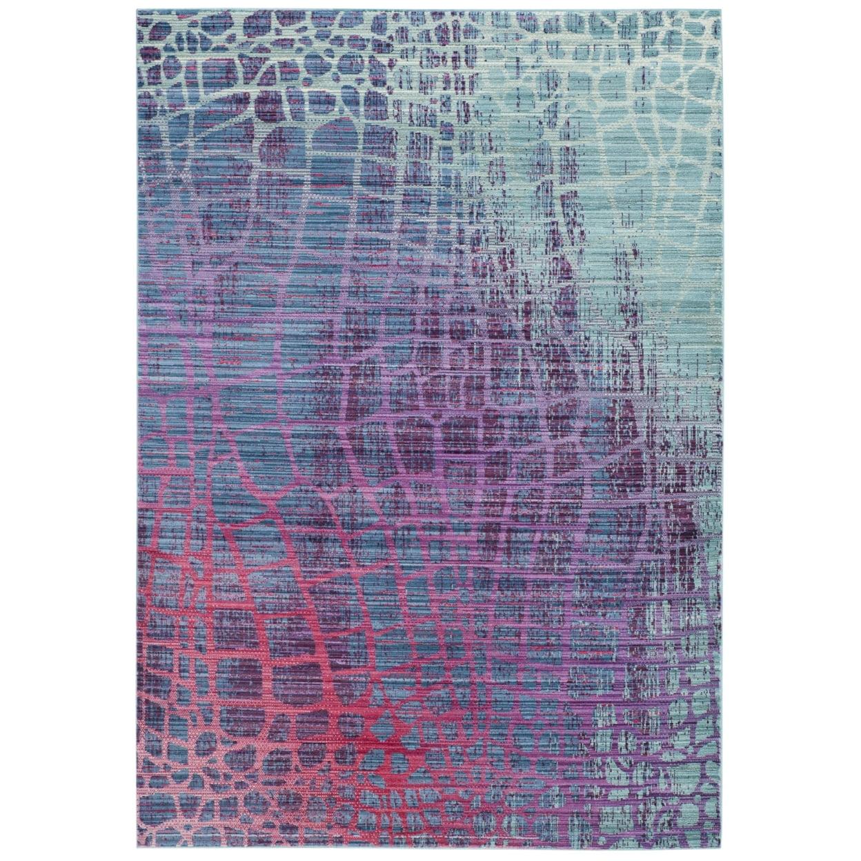 Reversible Blue and Fuchsia Synthetic 4' x 6' Rug