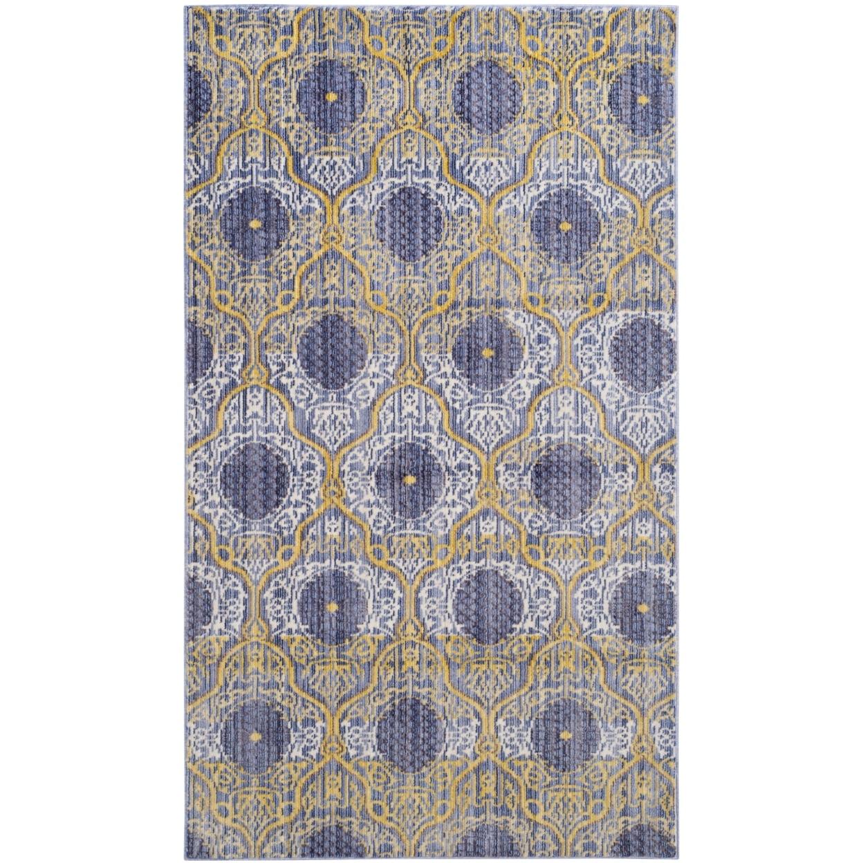 Ivory and Gold Rectangular Synthetic Reversible Area Rug