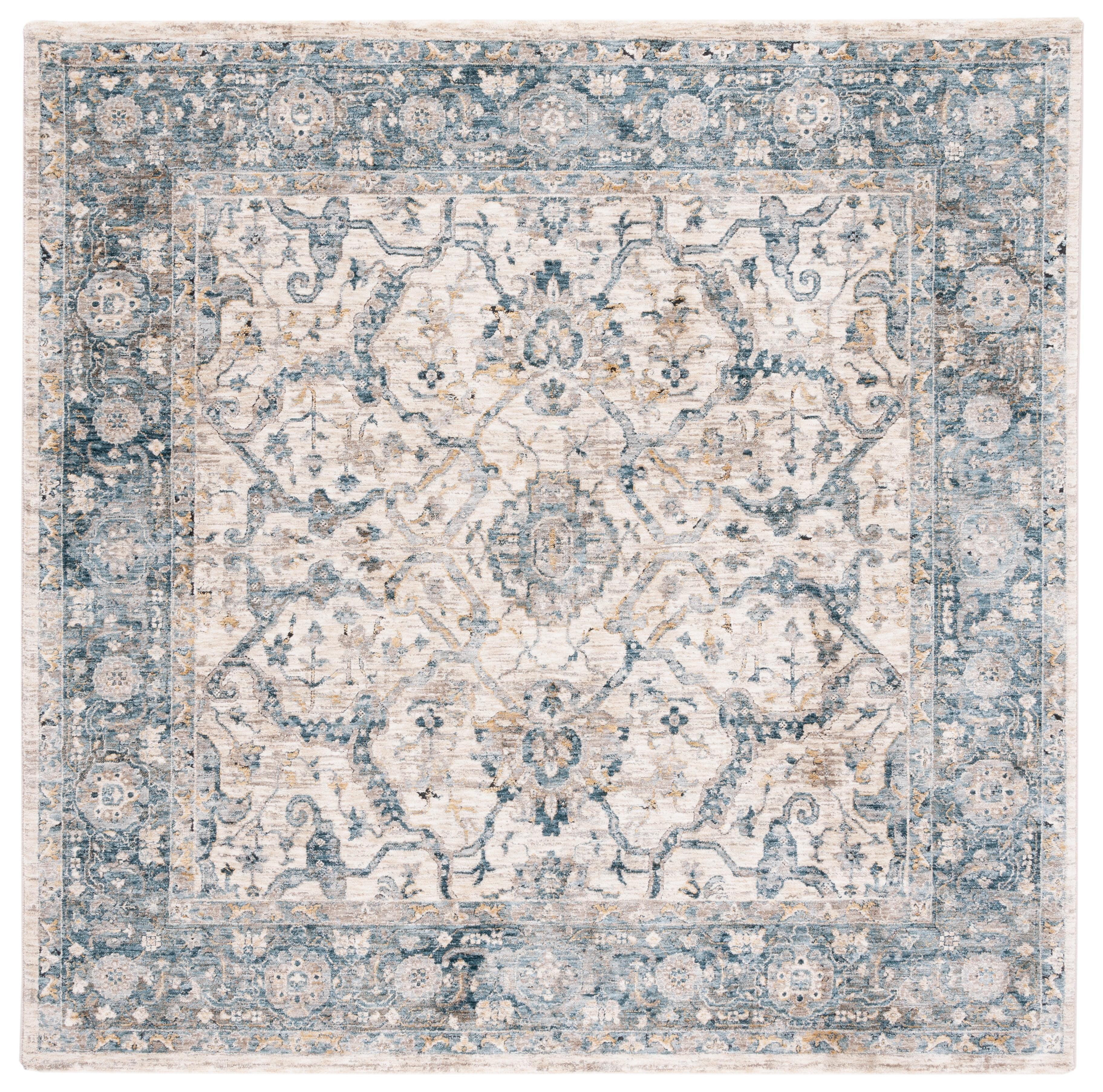 Valencia VAL566 Power Loomed Area Rug - Ivory/Blue - 6'4"x6'4"Square - Safavieh.