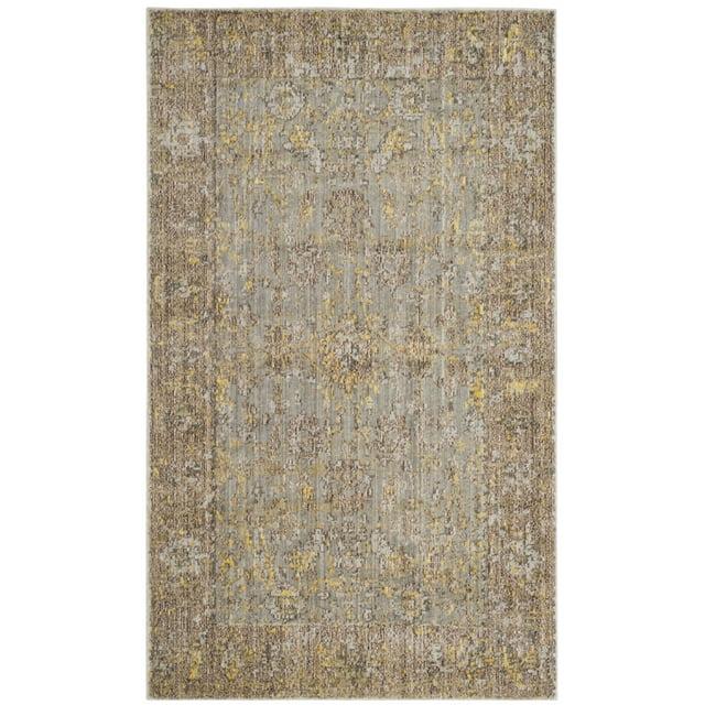 SAFAVIEH Valencia Tristen Floral Bordered Polyester Area Rug, Grey/Multi, 3' x 5'
