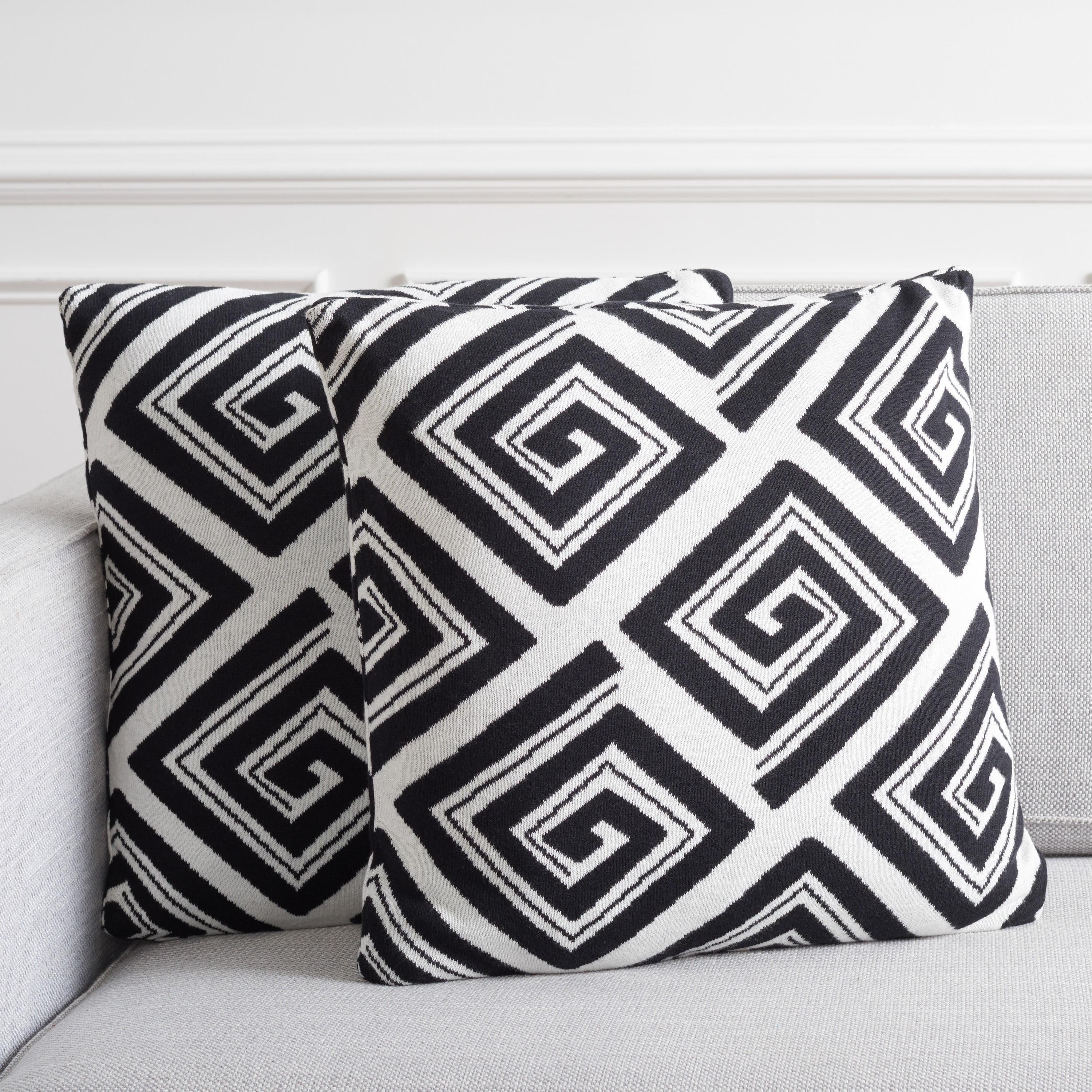 Black and Ivory Geometric Cotton Blend Square Pillow Set