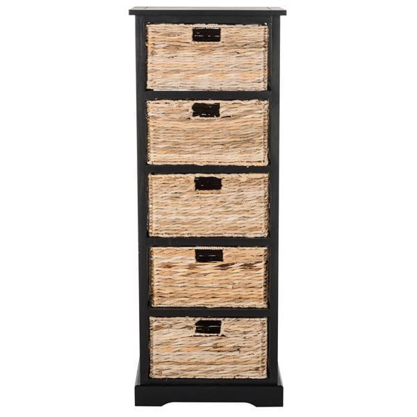 Vedette 5 Wicker Basket Storage Tower - AMH5739 - Distressed Black - Safavieh Couture