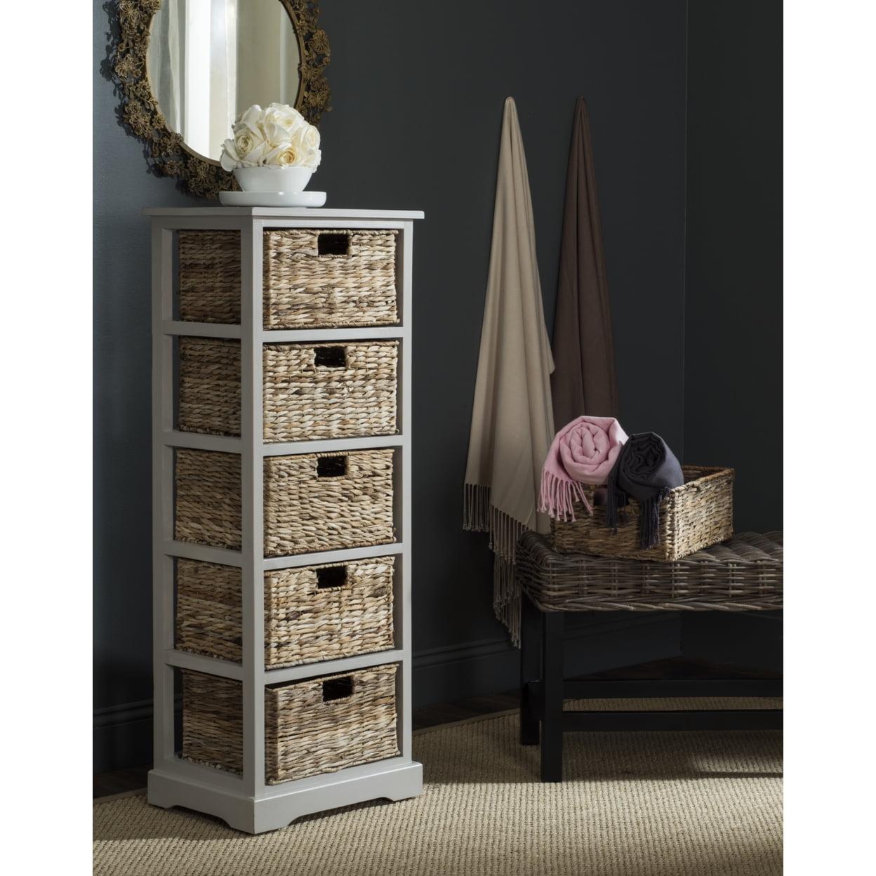 Vedette Gray Pine 5-Drawer Wicker Basket Storage Tower