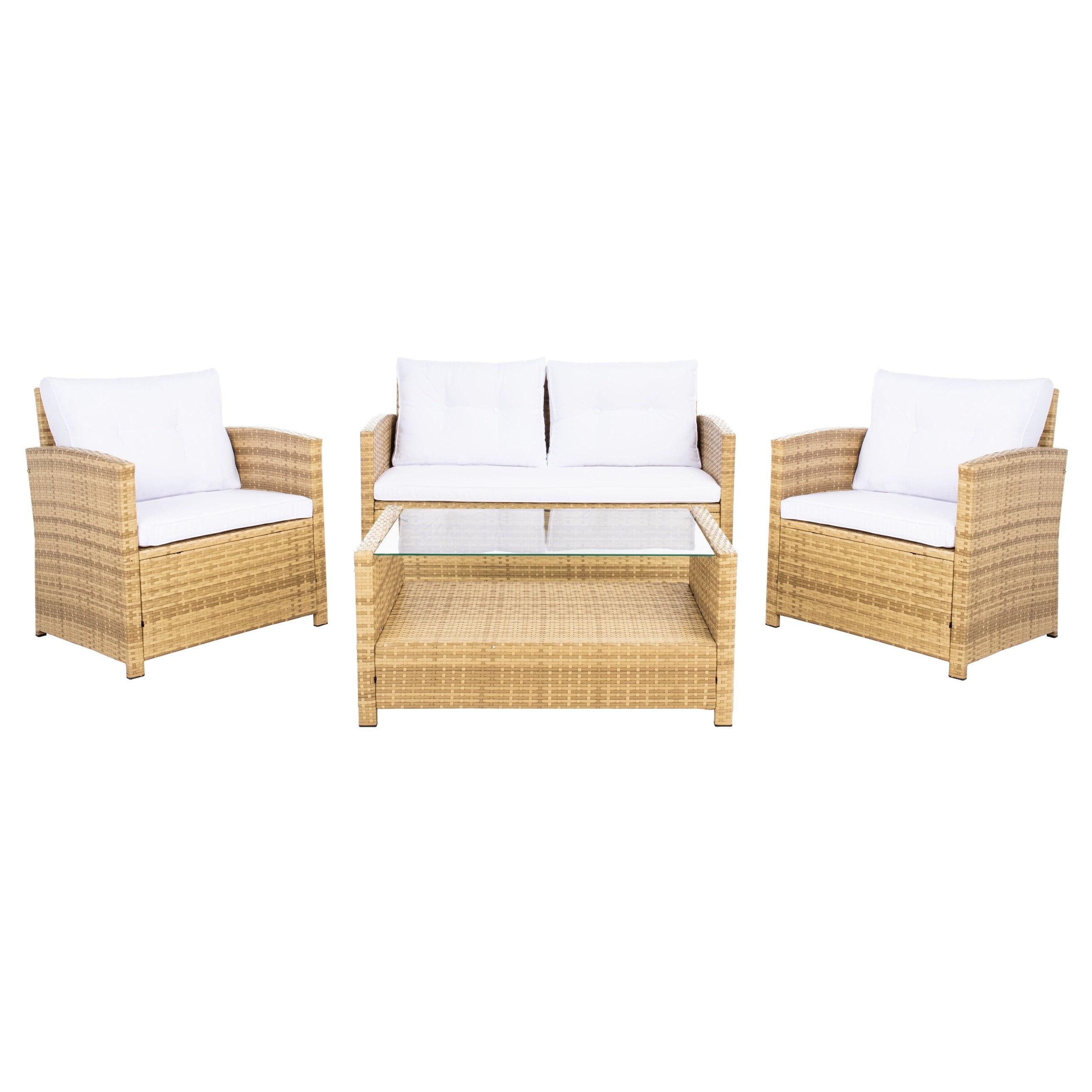 Coastal Charm Natural & White 4-Piece Patio Conversation Set