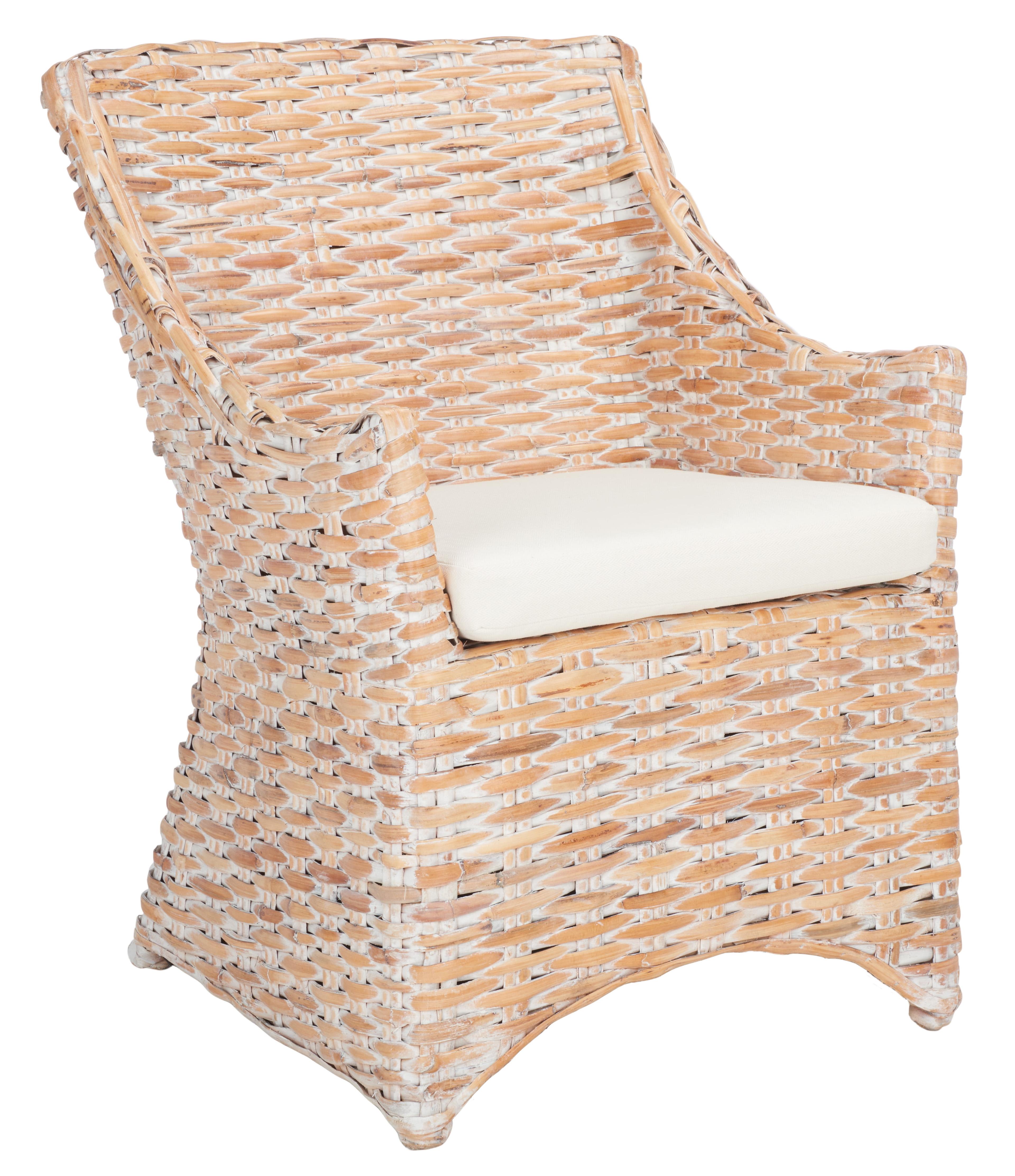 Natural White Wash Rattan Arm Chair with Cushion