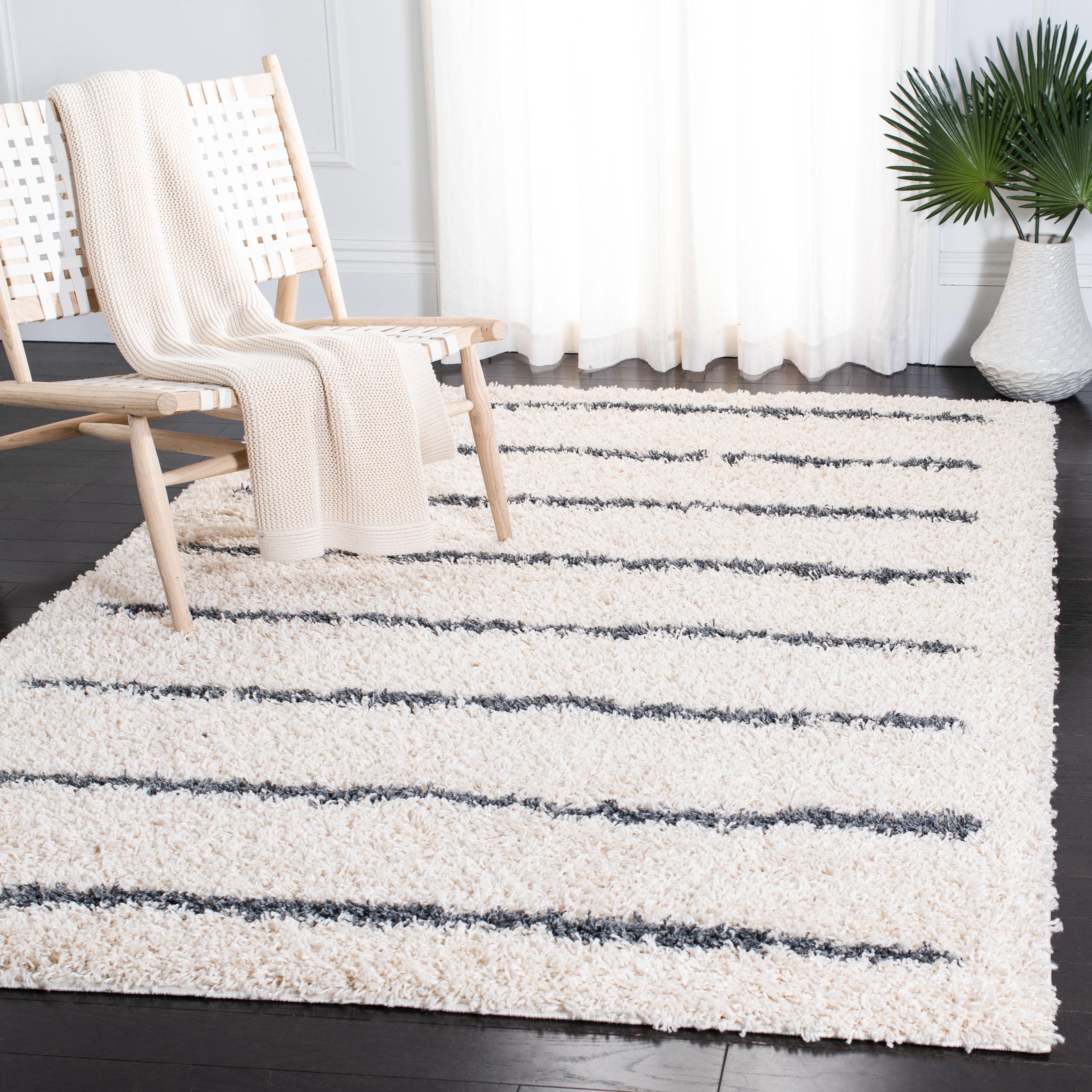 Venus Shag VNS604 Power Loomed Area Rug - Ivory/Dark Grey - 6'7"x6'7" - Safavieh.