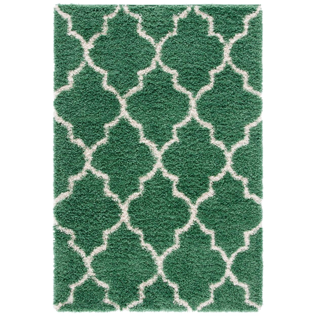 Green and Ivory Rectangular Shag Area Rug