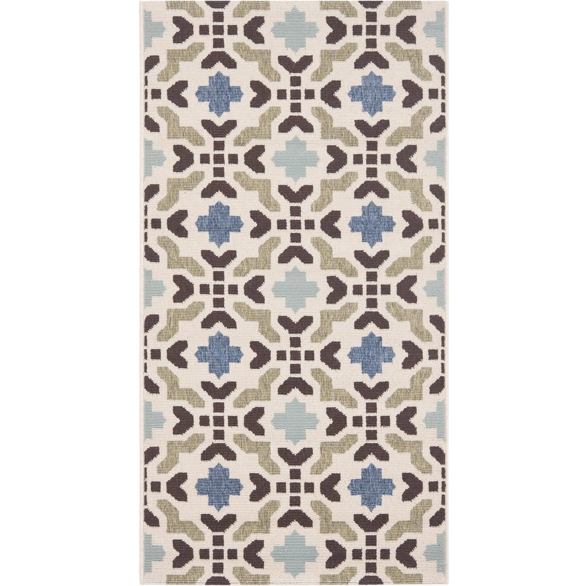 SAFAVIEH Veranda Branson Geometric Indoor/Outdoor Area Rug, 2'7" x 5', Cream/Aqua