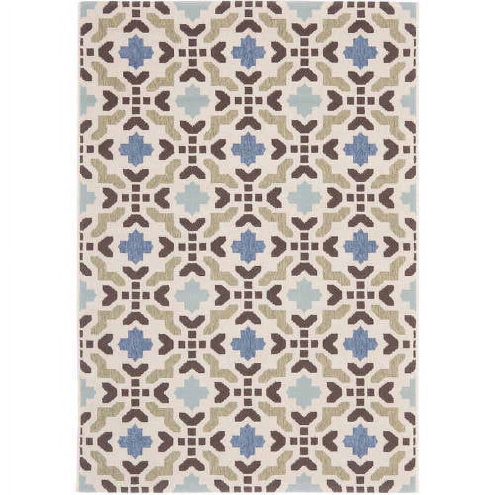 Veranda VER080 Power Loomed Indoor/Outdoor Area Rug - Cream/Aqua - 6'7"x9'6" - Safavieh.