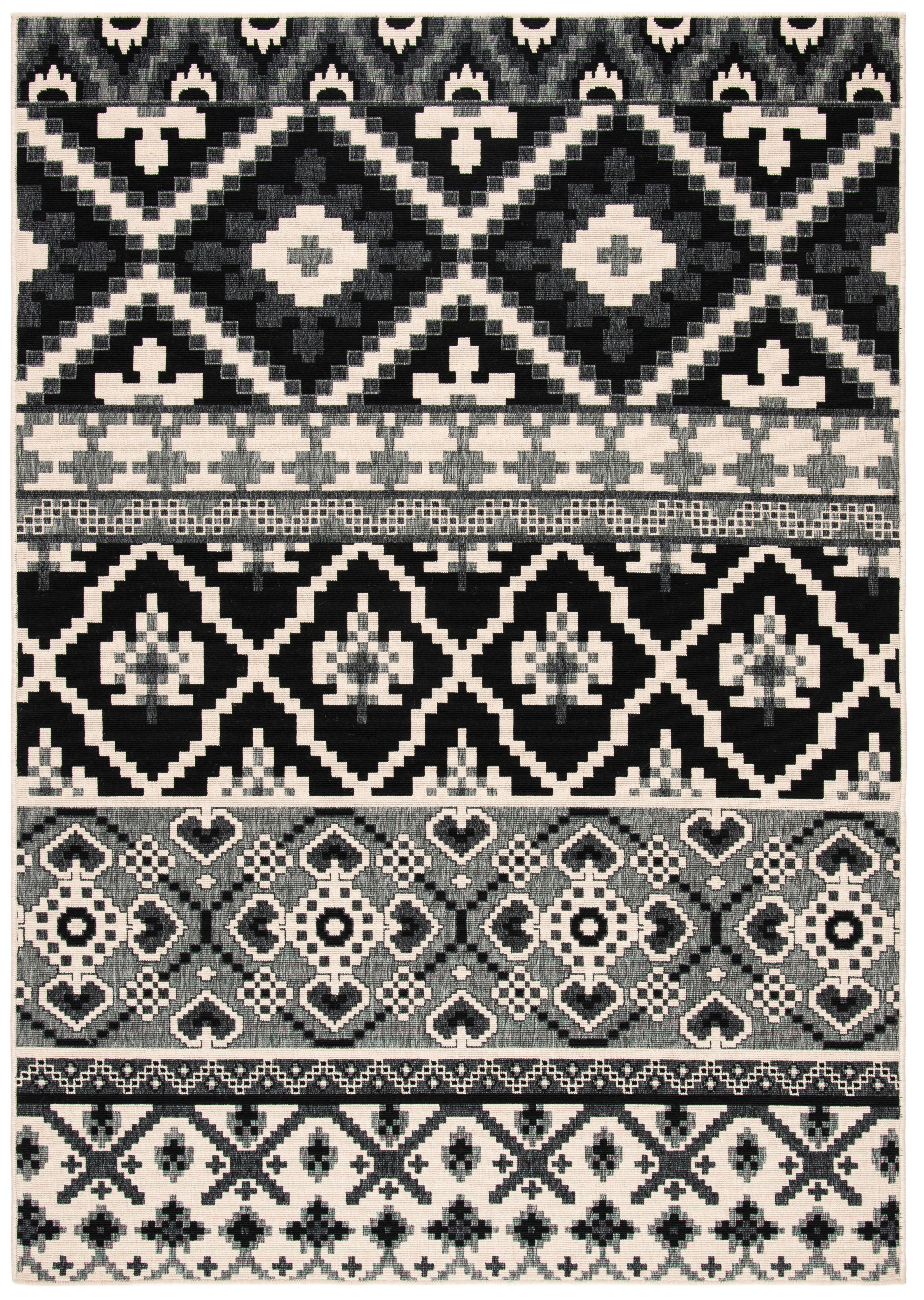 Veranda VER097 Power Loomed Indoor/Outdoor Accent Rug - Black/Beige - 2'7"x5' - Safavieh.