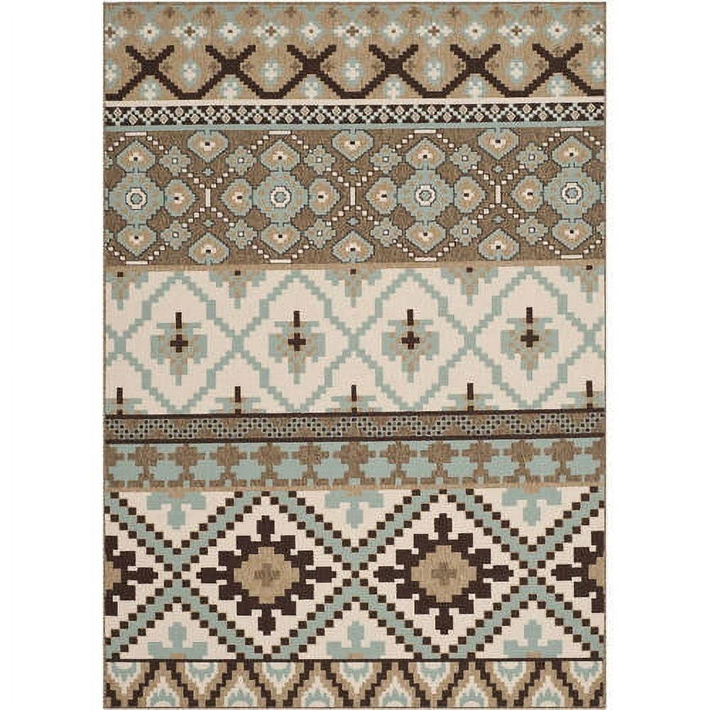 Round Blue Floral 47" Synthetic Indoor/Outdoor Easy-Care Rug