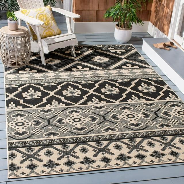 Veranda VER097 Power Loomed Indoor/Outdoor Area Rug - Black/Beige - 6'7"x6'7" - Safavieh.
