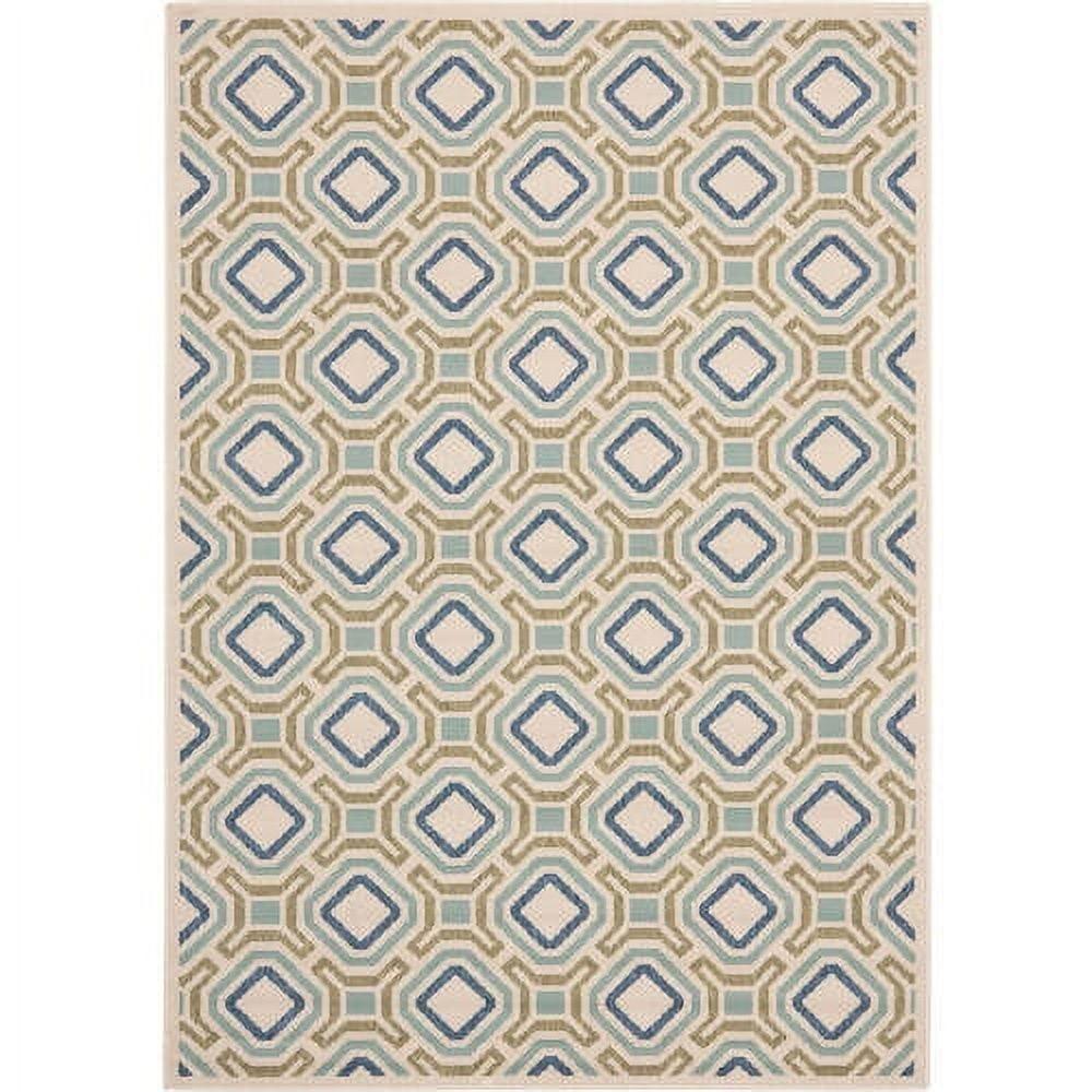 Veranda Cream & Green Rectangular Easy-Care Outdoor Rug, 4' x 5'7"