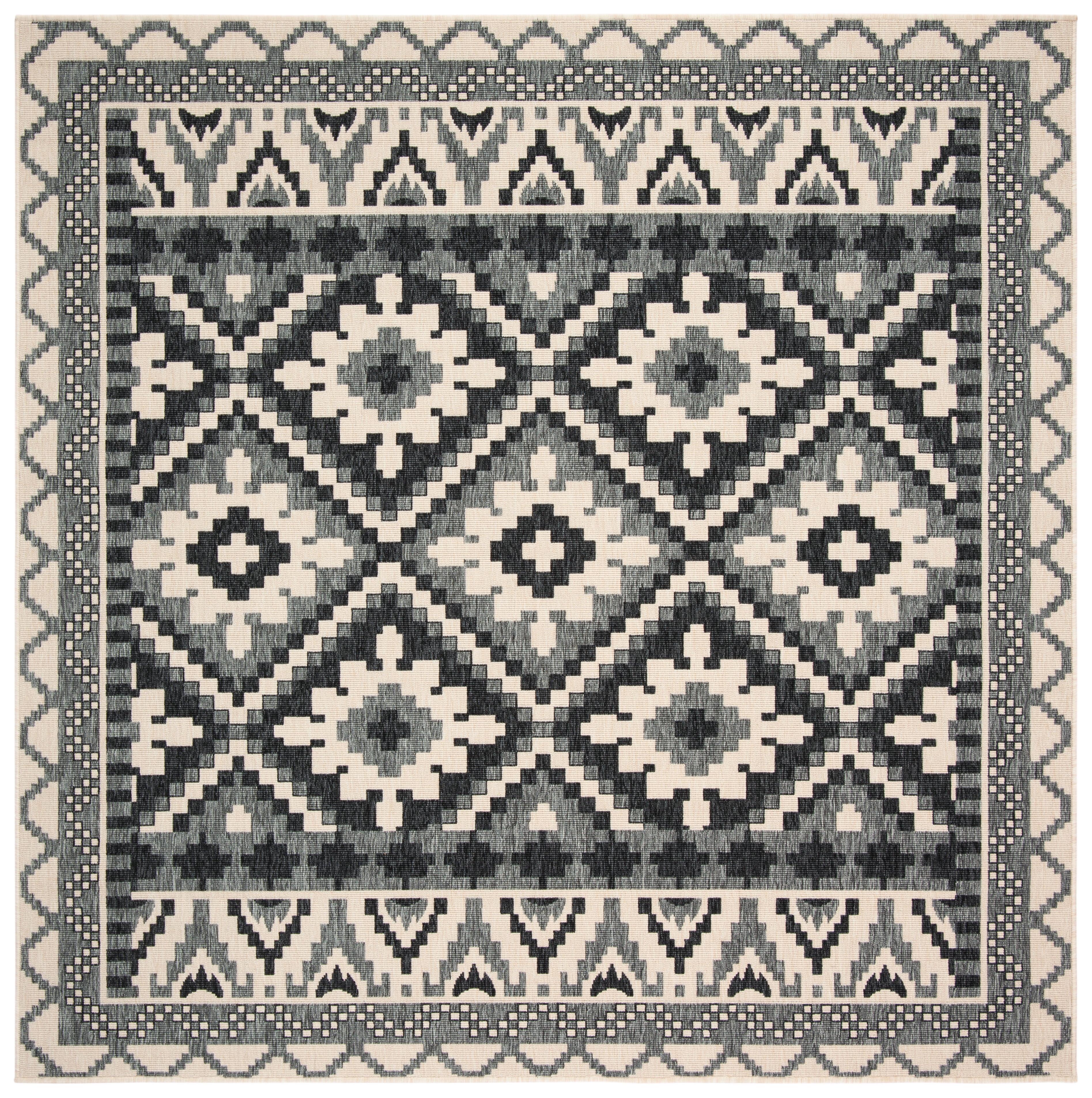 SAFAVIEH Veranda Johann Geometric Indoor/Outdoor Area Rug, Beige/Grey, 8' x 8' Square