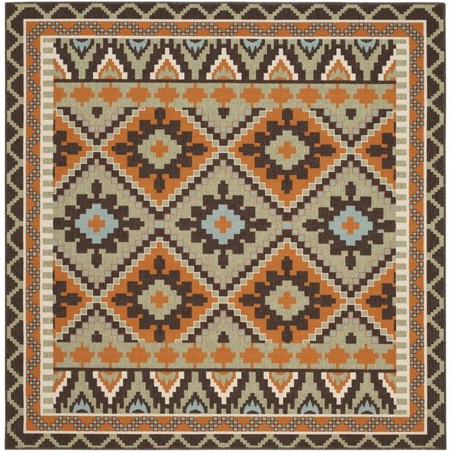 Veranda VER096 Power Loomed Indoor/Outdoor Area Rug - Green/Terracotta - 5'3"x5'3" - Safavieh
