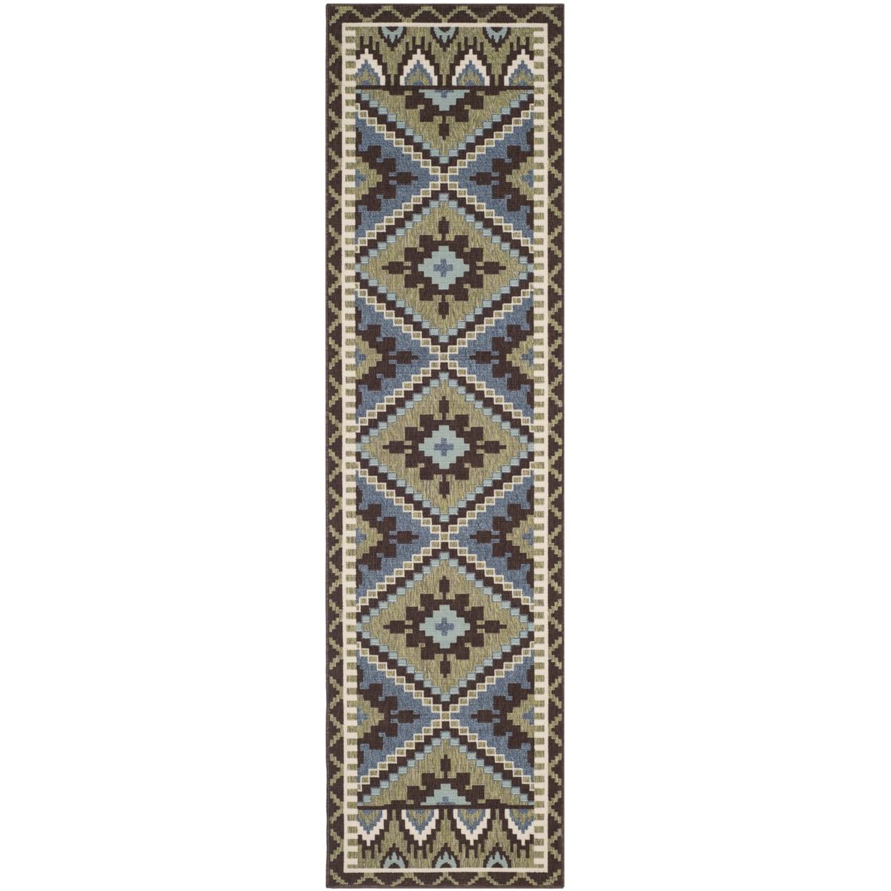 Green Chocolate Floral 2'3" x 8' Reversible Indoor/Outdoor Runner Rug