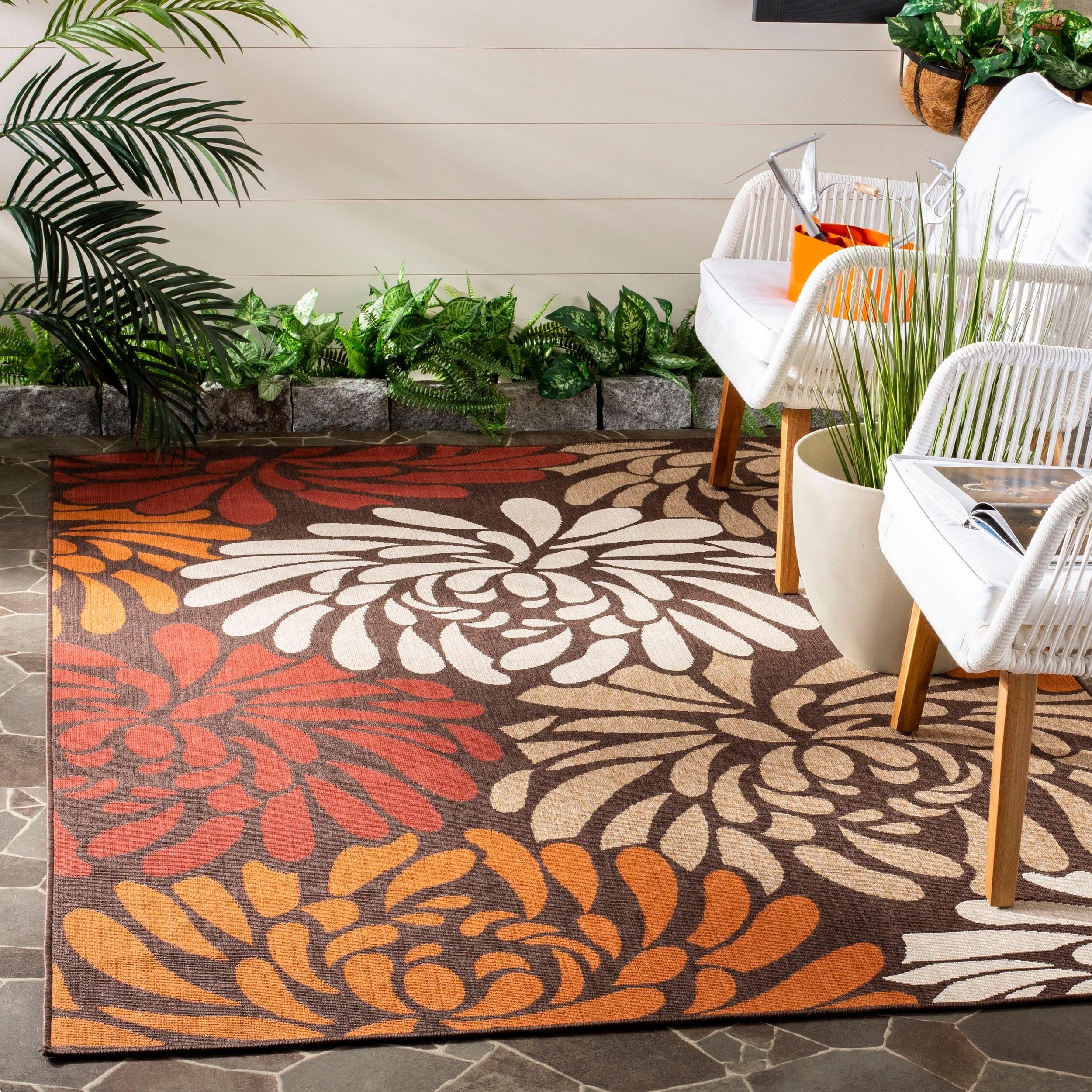 SAFAVIEH Veranda Kandy Floral Indoor/Outdoor Area Rug, 4' x 5'7", Chocolate/Terracotta