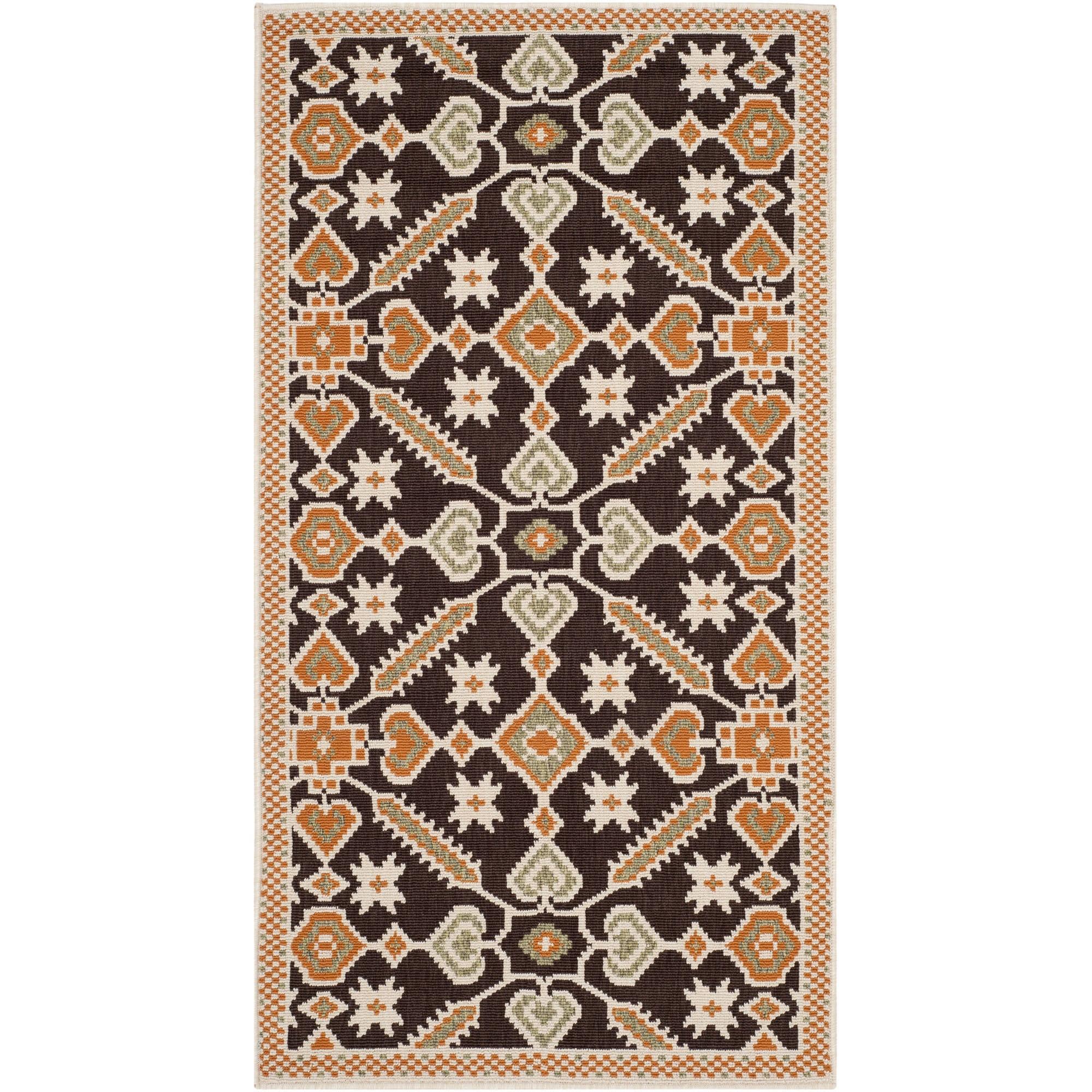 Elegant Floral Black Synthetic 5' x 7' Easy-Care Area Rug