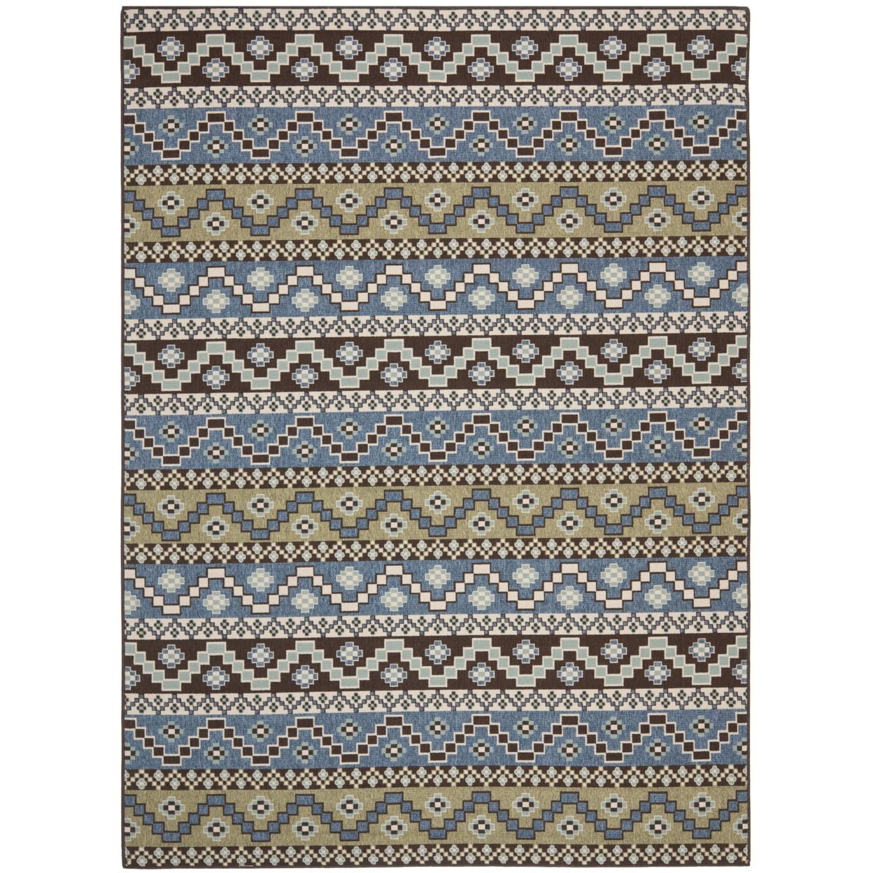 SAFAVIEH Veranda Luwig Geometric Indoor/Outdoor Area Rug, Blue/Creme, 9' x 12'