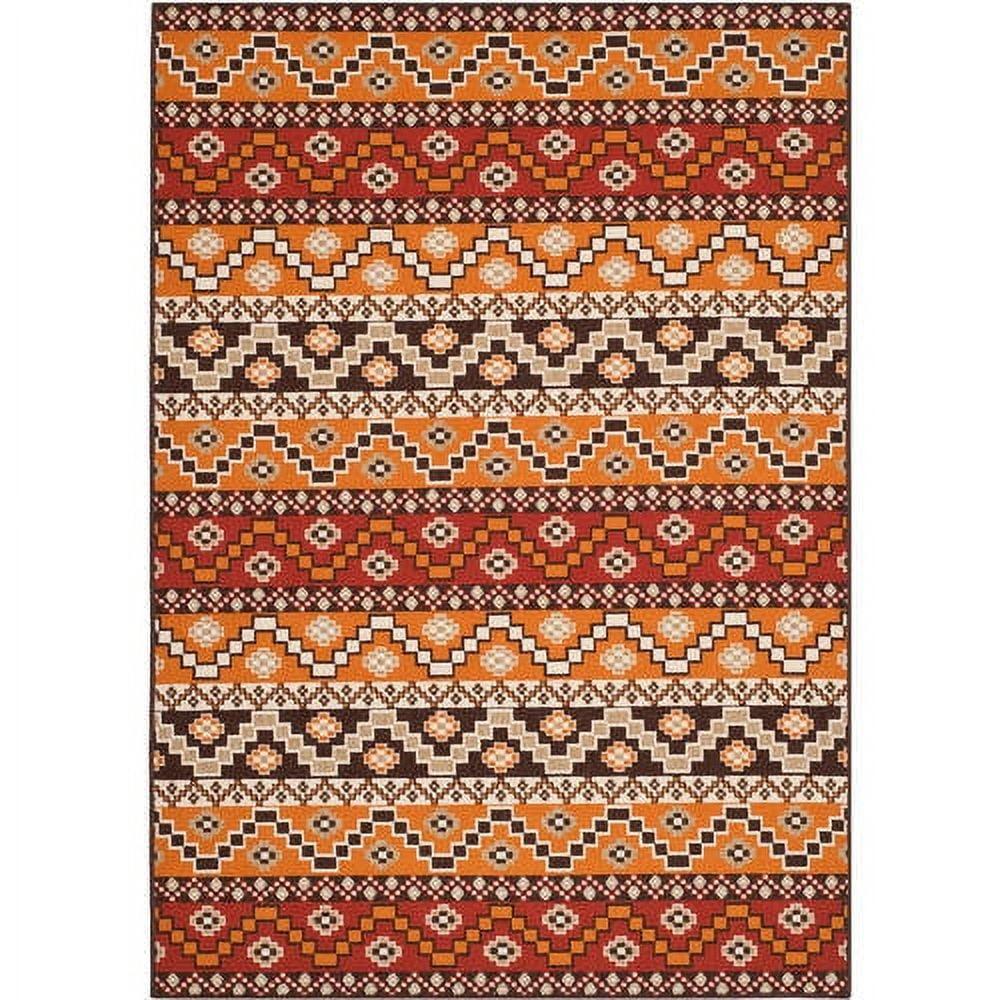 Red/Chocolate Synthetic 5' x 7' Easy Care Indoor/Outdoor Rug