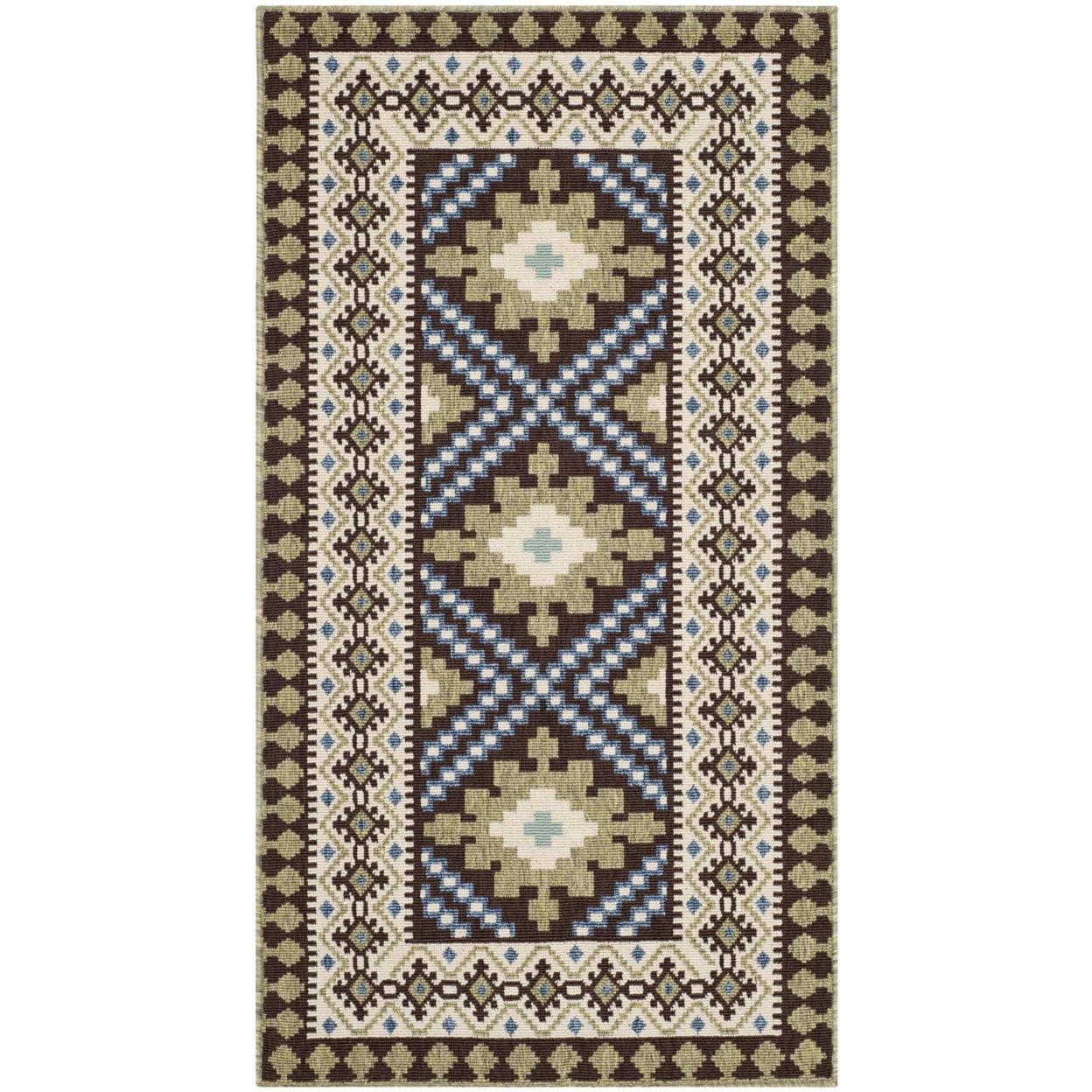 Reversible Chocolate and Green Synthetic 5' x 7' Outdoor Rug