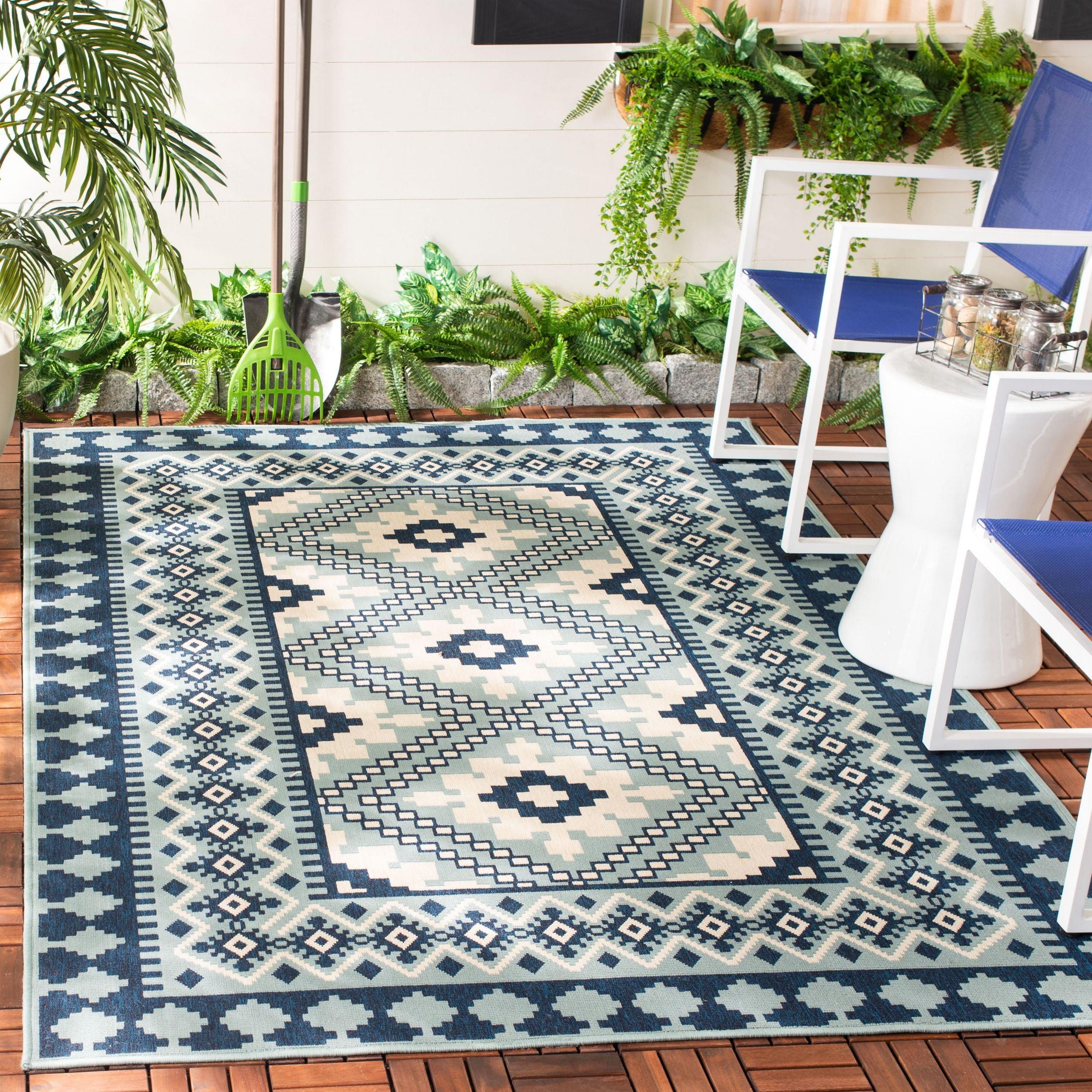 Veranda VER099 Power Loomed Indoor/Outdoor Accent Rug - Ivory/Blue - 2'x3'7" - Safavieh.