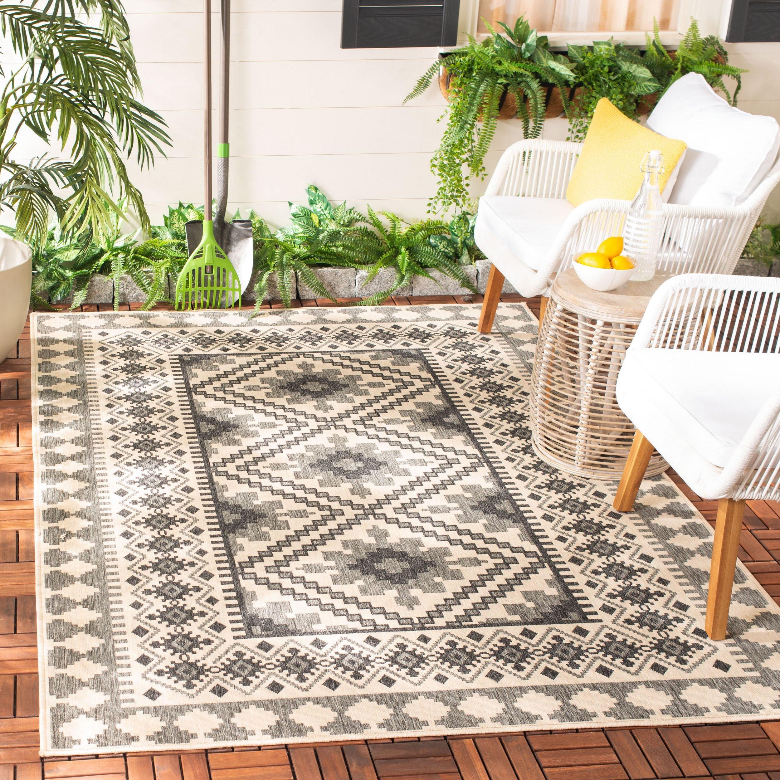 Veranda VER099 Power Loomed Indoor/Outdoor Area Rug - Ivory/Slate - 5'3"x5'3" - Safavieh.