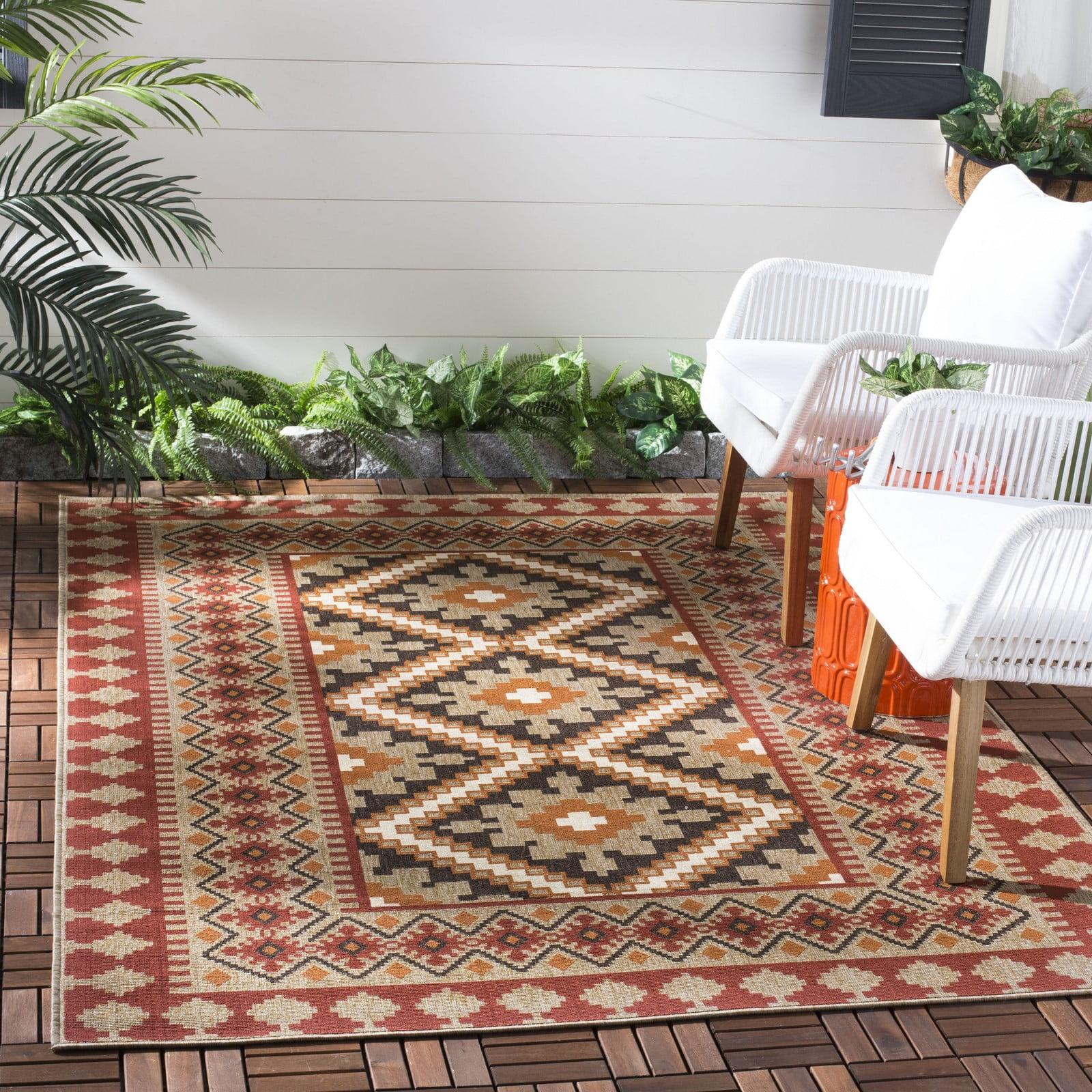 Veranda Red Natural Square Easy-Care Outdoor Area Rug, 5'3"