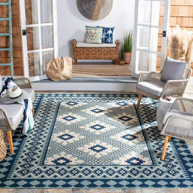 Veranda VER099 Power Loomed Indoor/Outdoor Area Rug - Ivory/Blue - 6'7"x9'6" - Safavieh