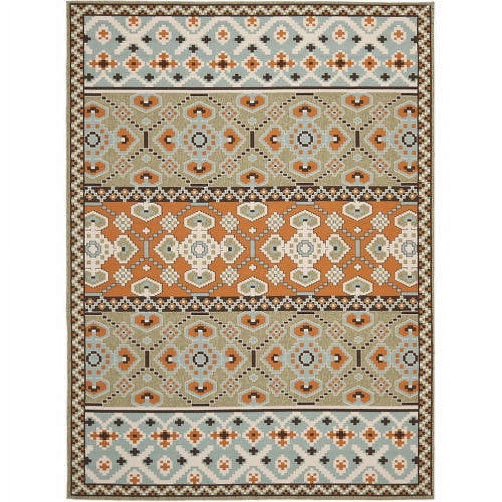 Terracotta & Green Floral Synthetic 8' x 11'2" Easy-Care Outdoor Rug