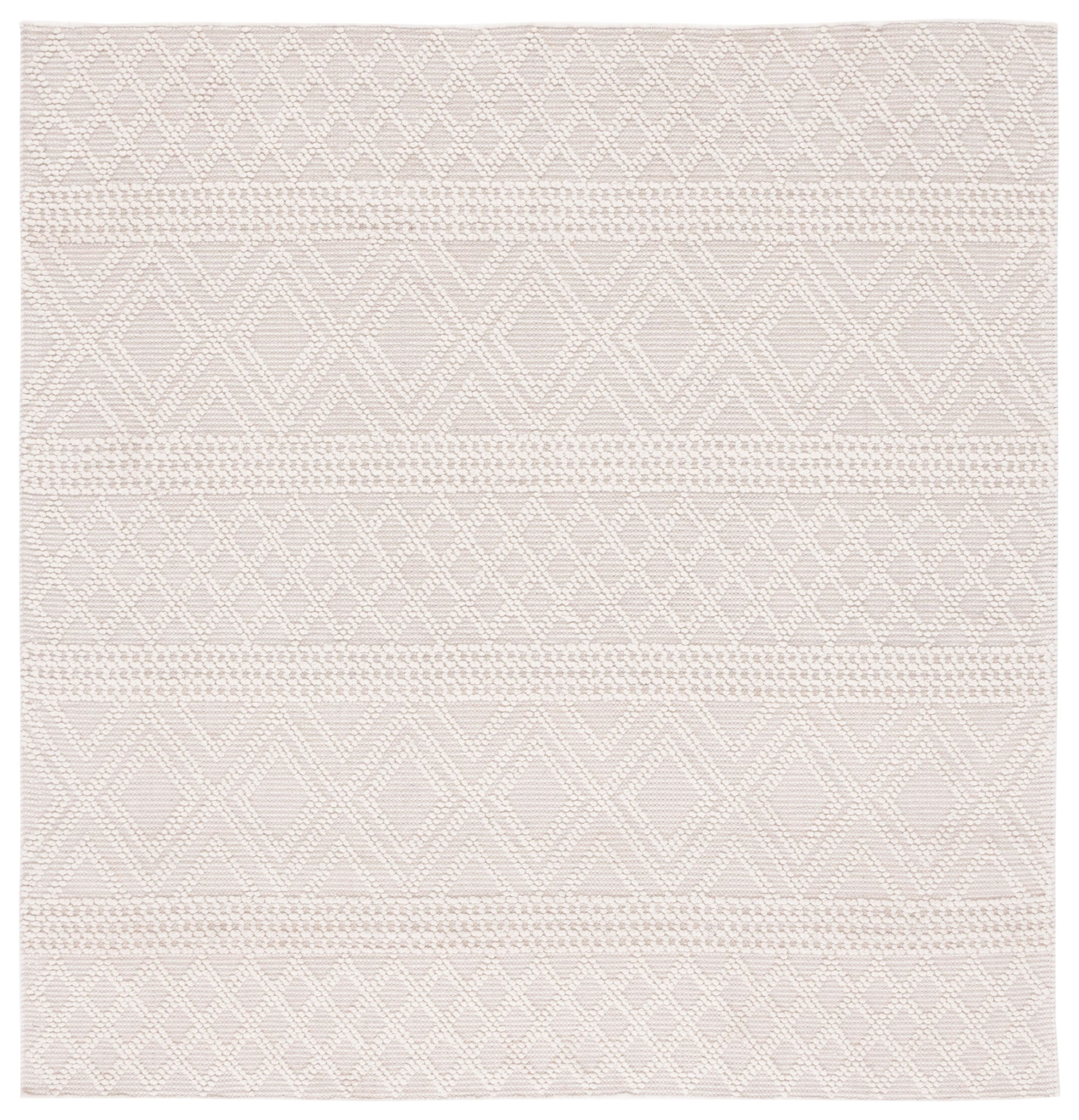 Ivory Hand-Knotted Wool Square Area Rug