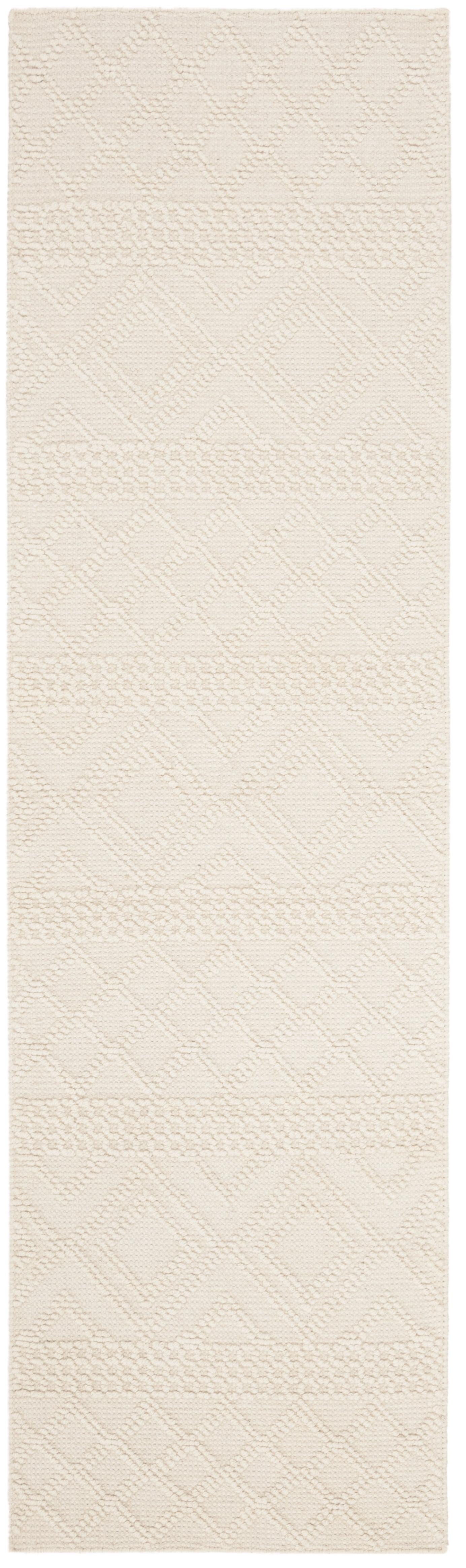 Ivory Geometric Hand-Knotted Wool Accent Rug - 27" x 16"