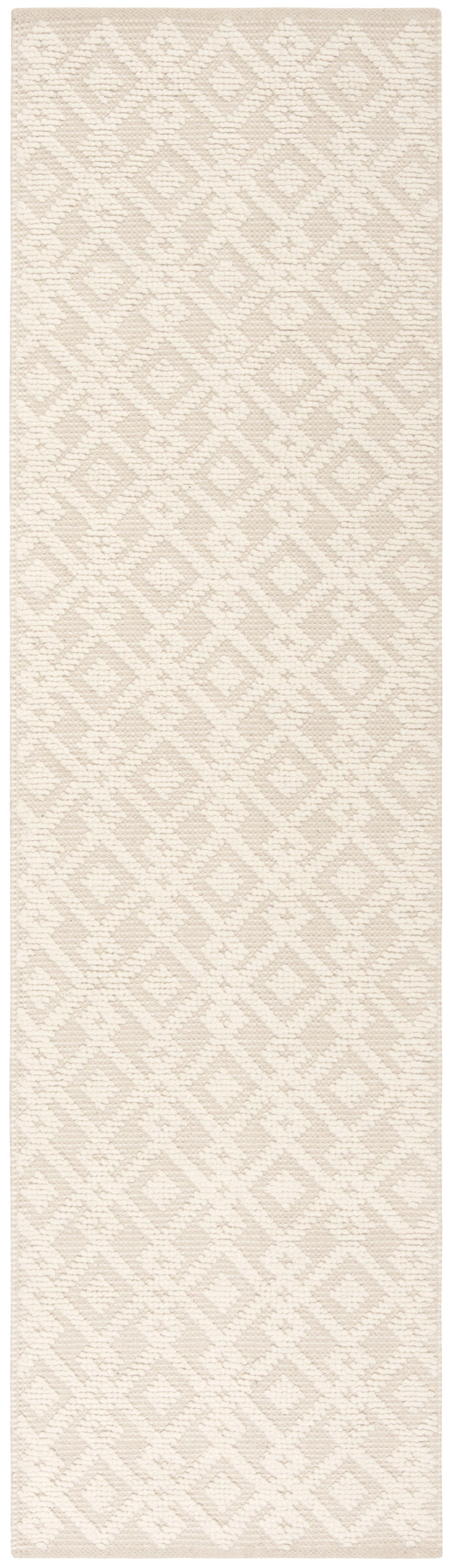 Ivory Geometric Hand-Knotted Wool and Cotton Runner Rug