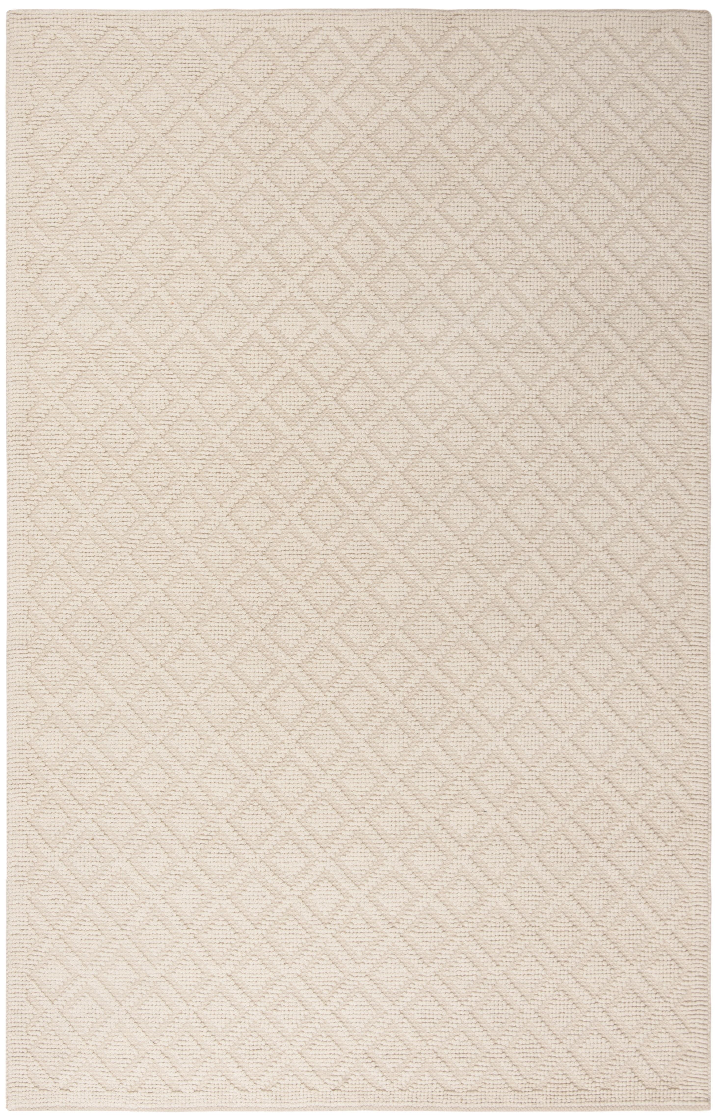 Ivory Handwoven Wool Area Rug with Geometric Pattern, 5' x 8'