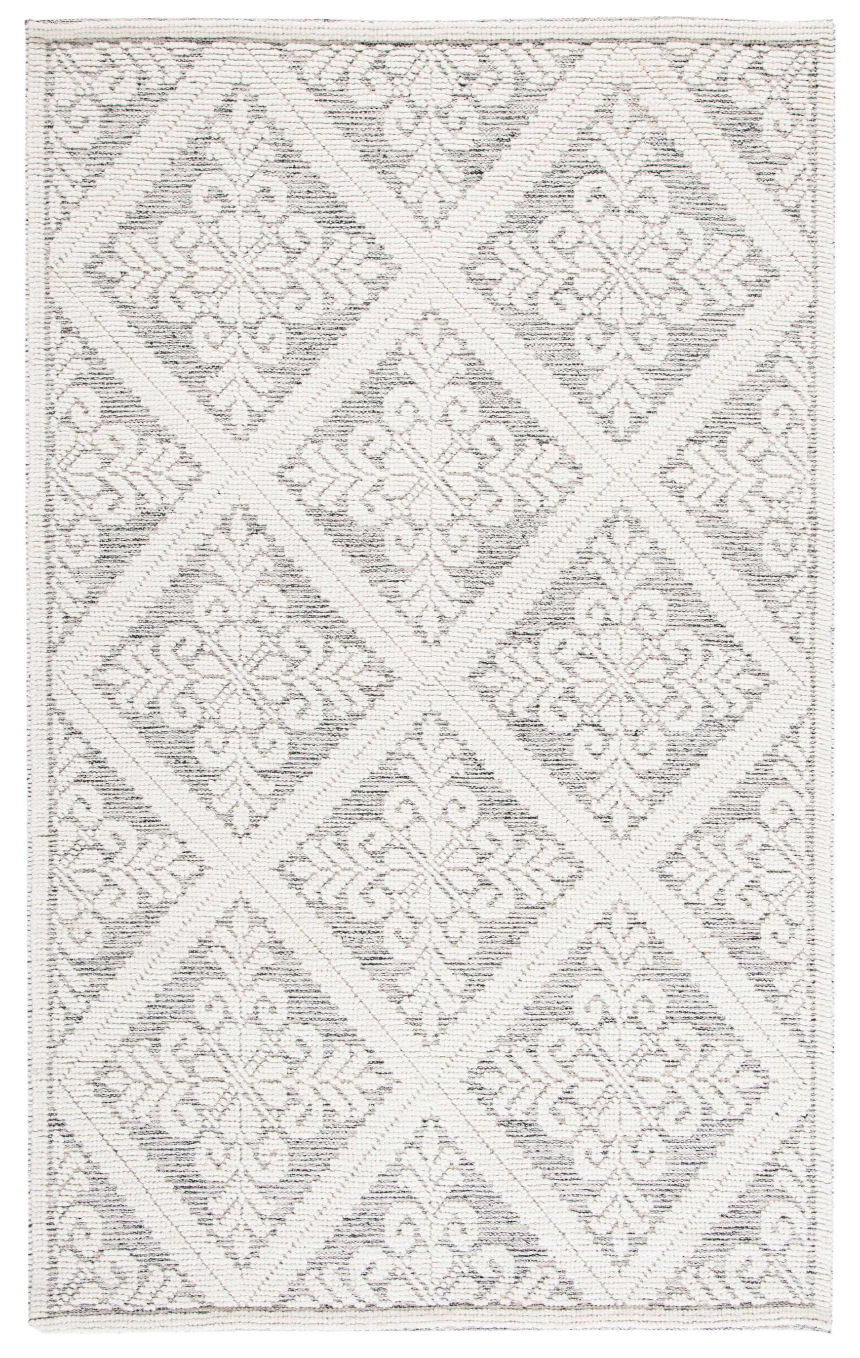 Ivory and Grey Hand-Knotted Wool Area Rug, 5' x 8'