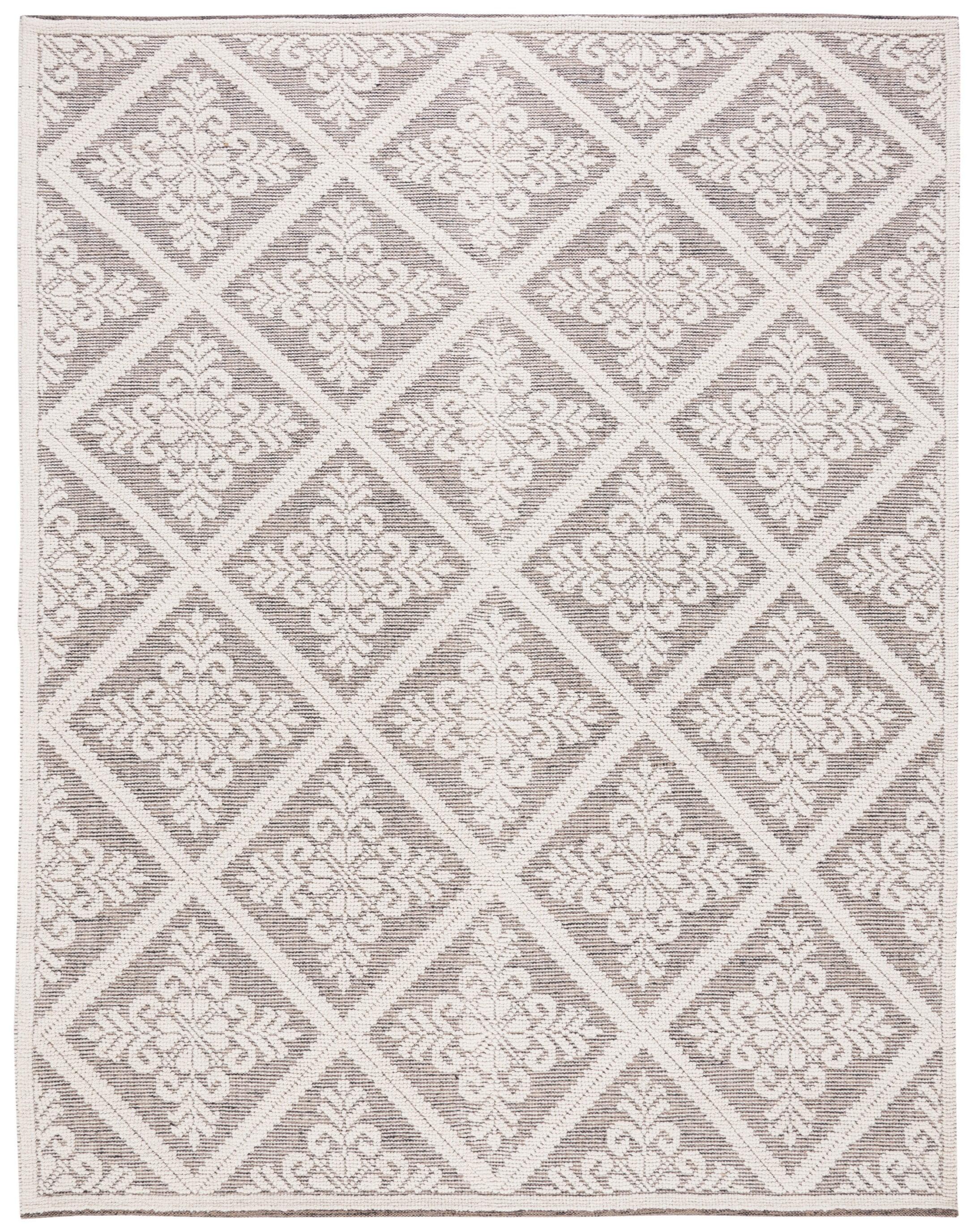 SAFAVIEH Vermont Trinity Floral Geometric Wool Area Rug, 9' x 12', Ivory/Brown