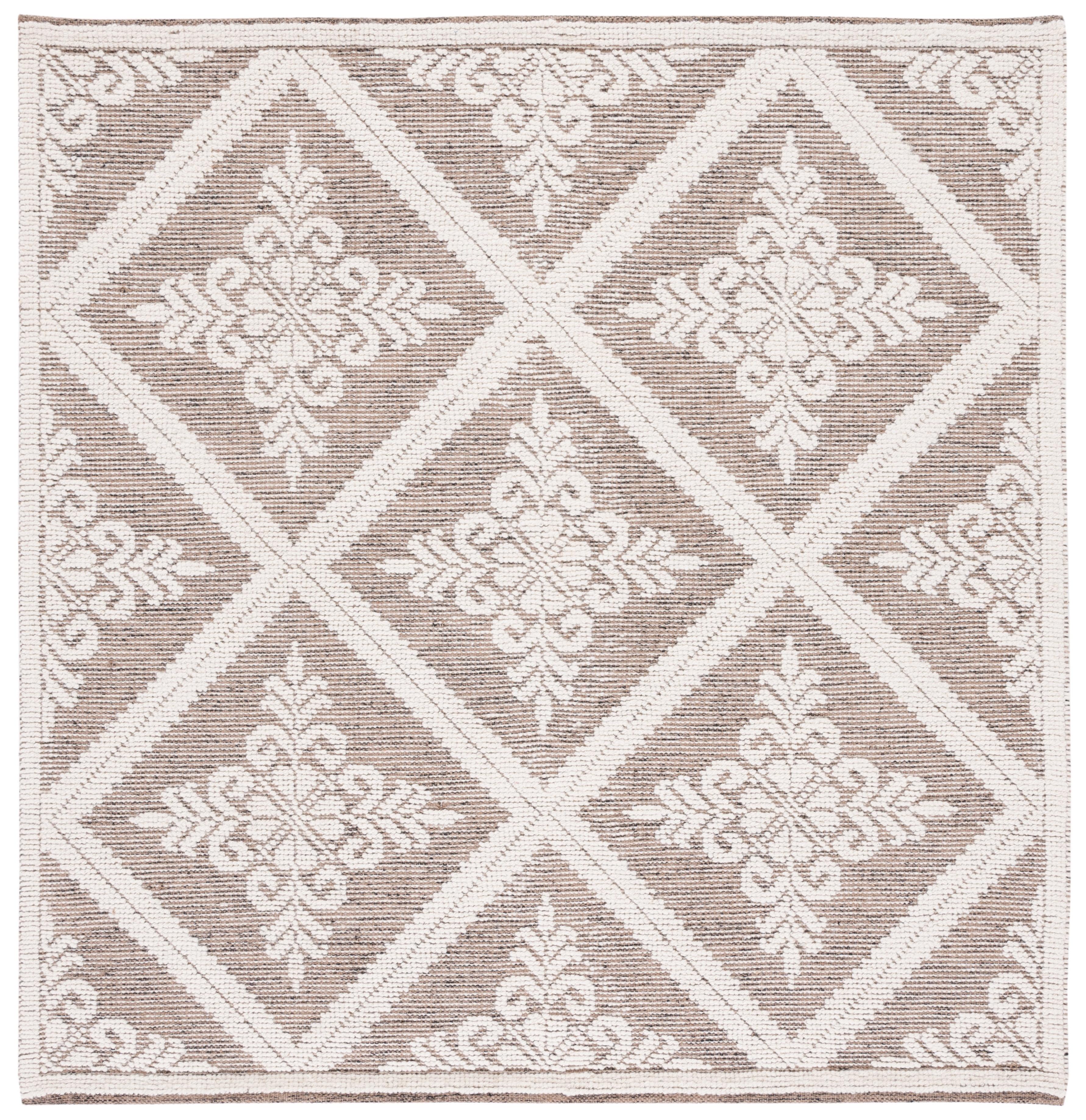 Ivory Elegance 6' Square Hand-Knotted Wool Area Rug