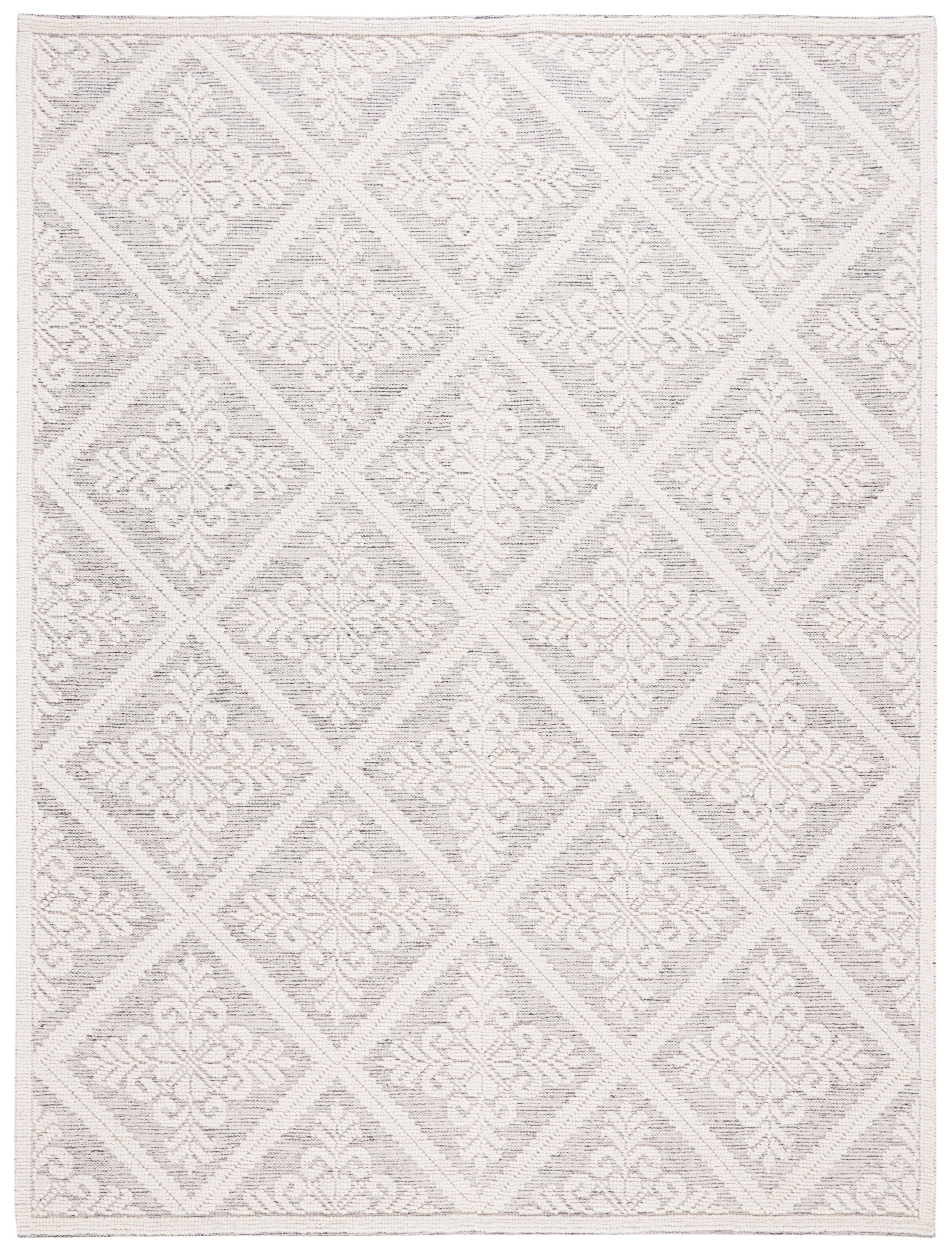 SAFAVIEH Vermont Trinity Floral Geometric Wool Area Rug, Ivory/Grey, 9' x 12'