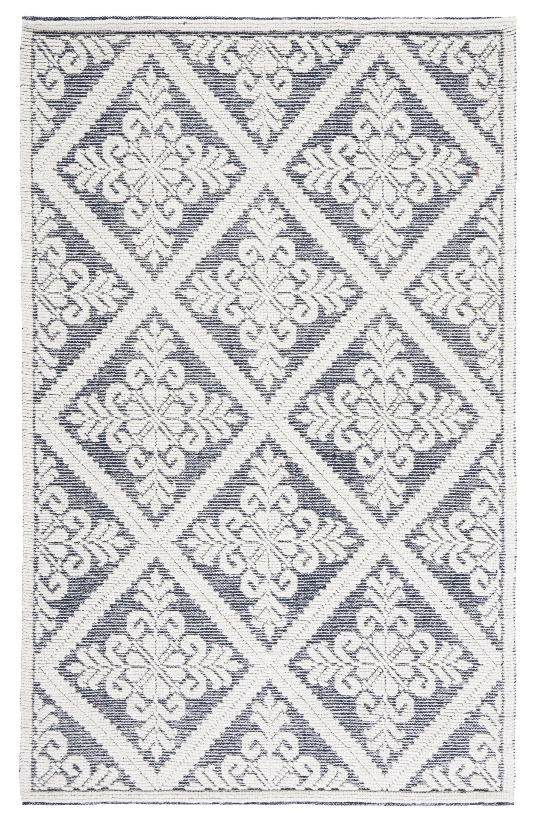 Vermont Ivory and Navy Hand-Knotted Wool Area Rug 4' x 6'