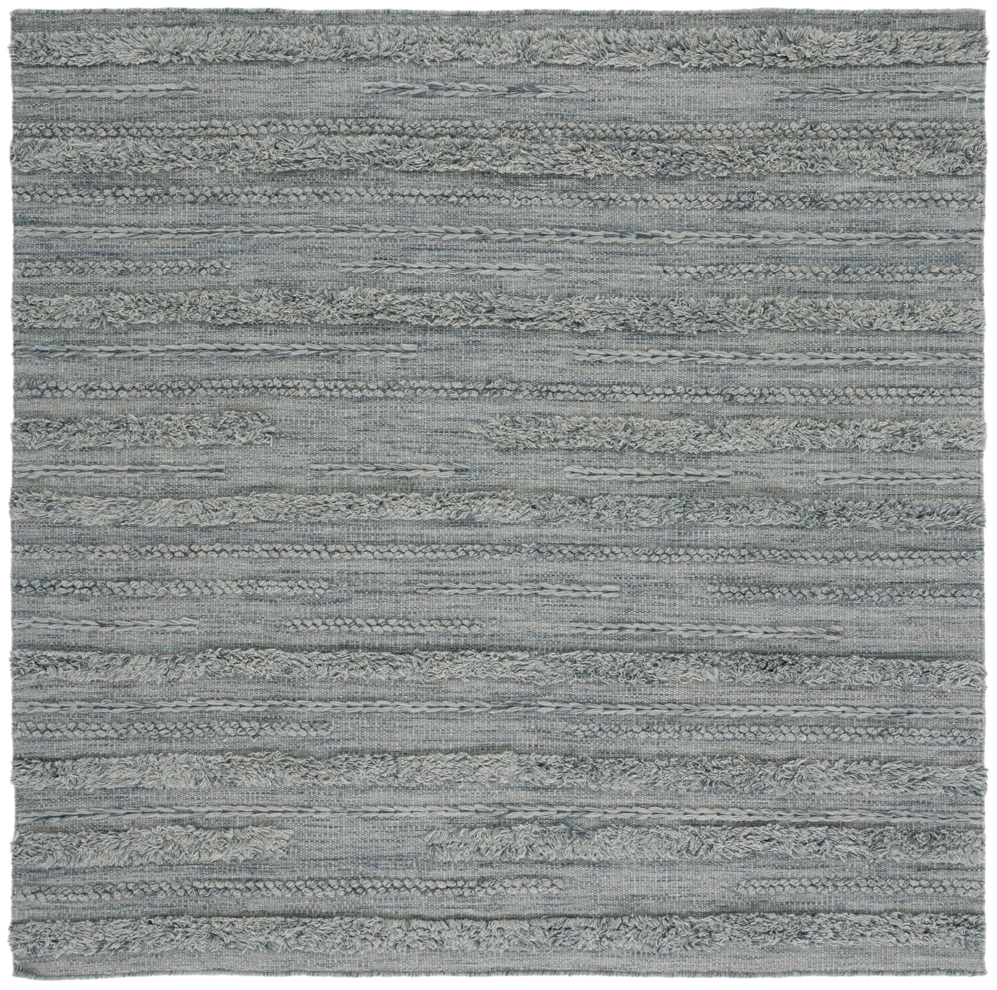 Grey and Ivory Hand-Knotted Wool and Cotton Square Rug