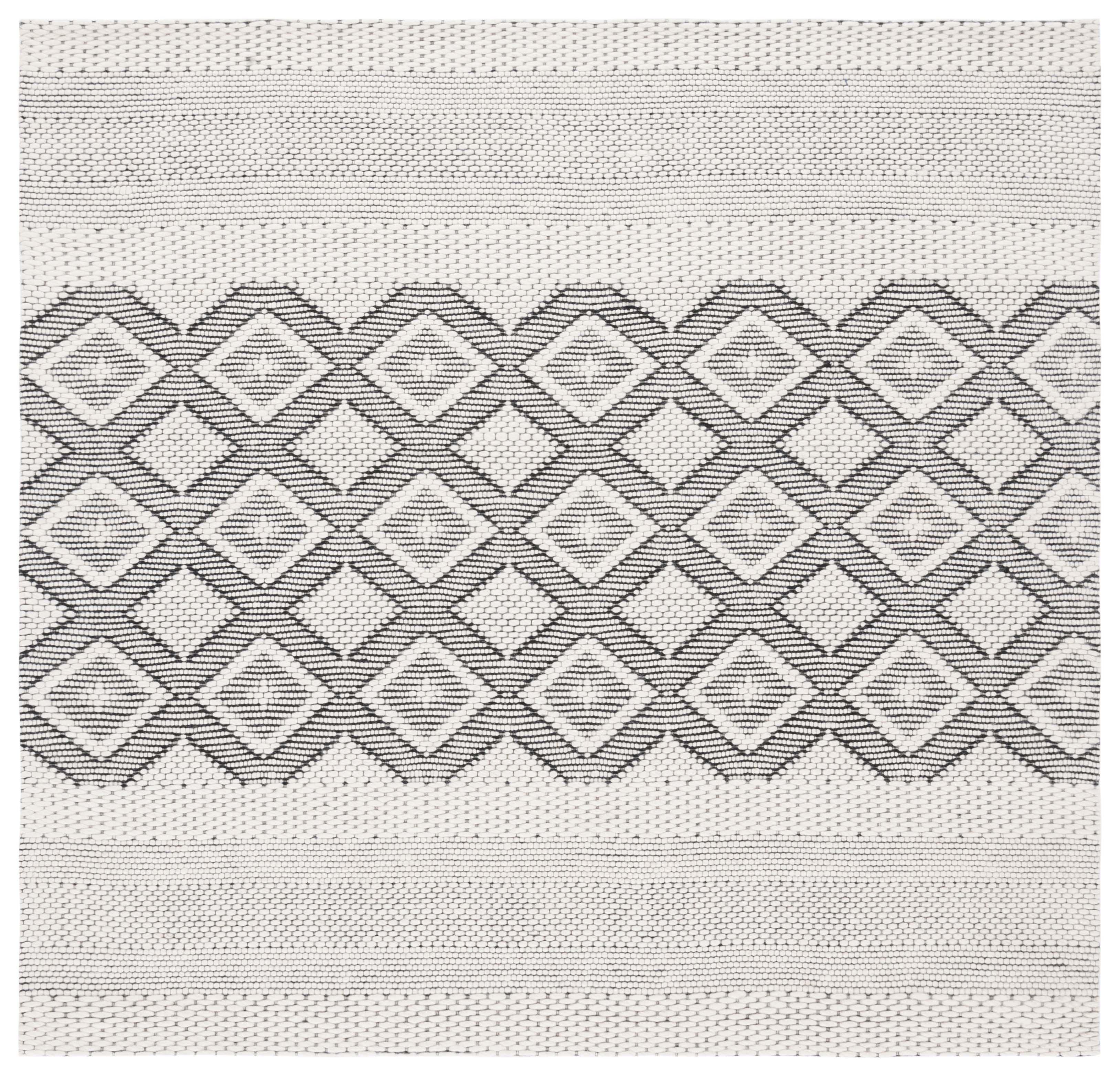 Hand-Knotted Vermont Elegance Wool 6'x6' Square Rug in Ivory/Black