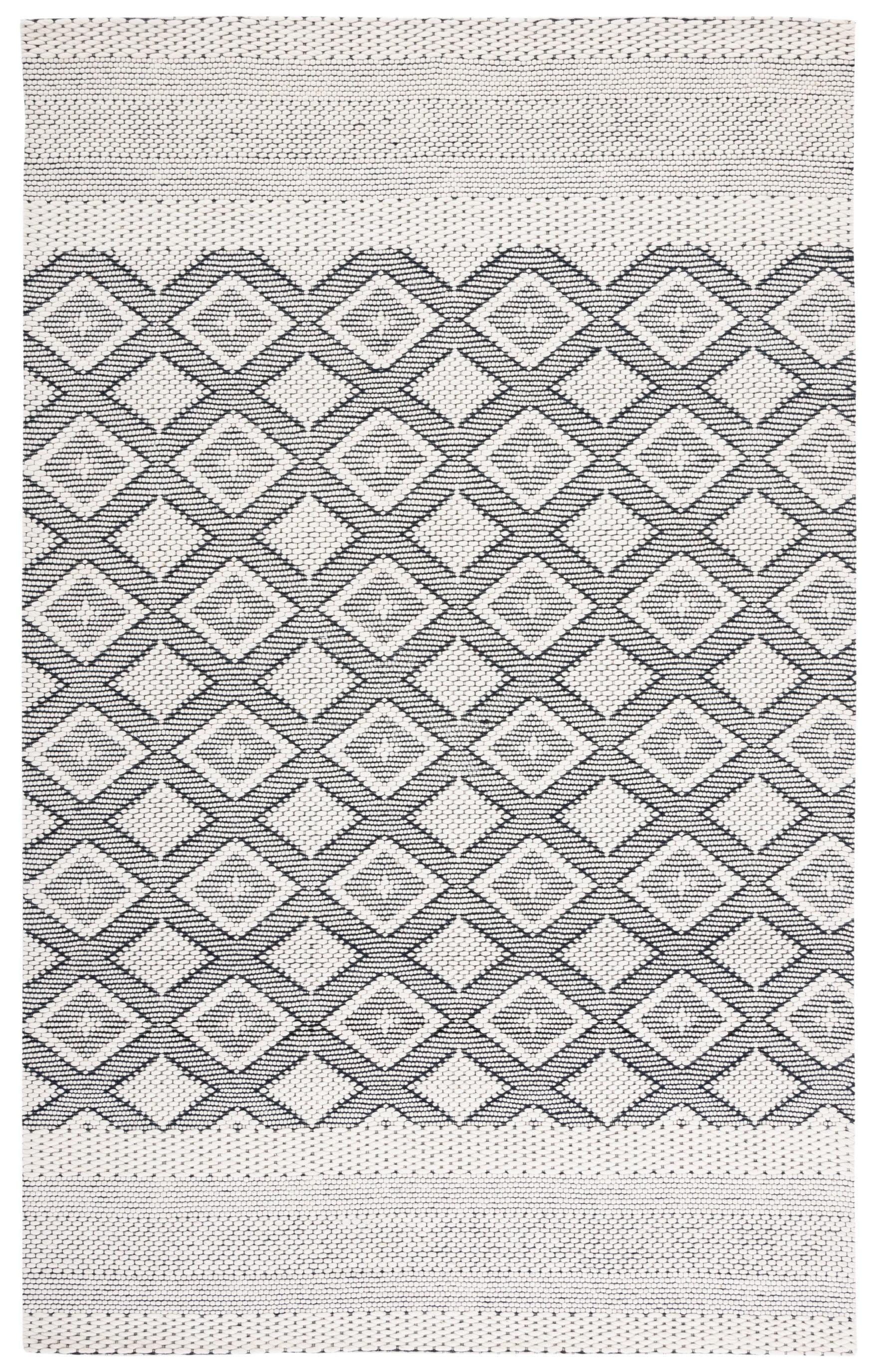 Ivory and Black Hand-Knotted Wool Area Rug, 8' x 10'