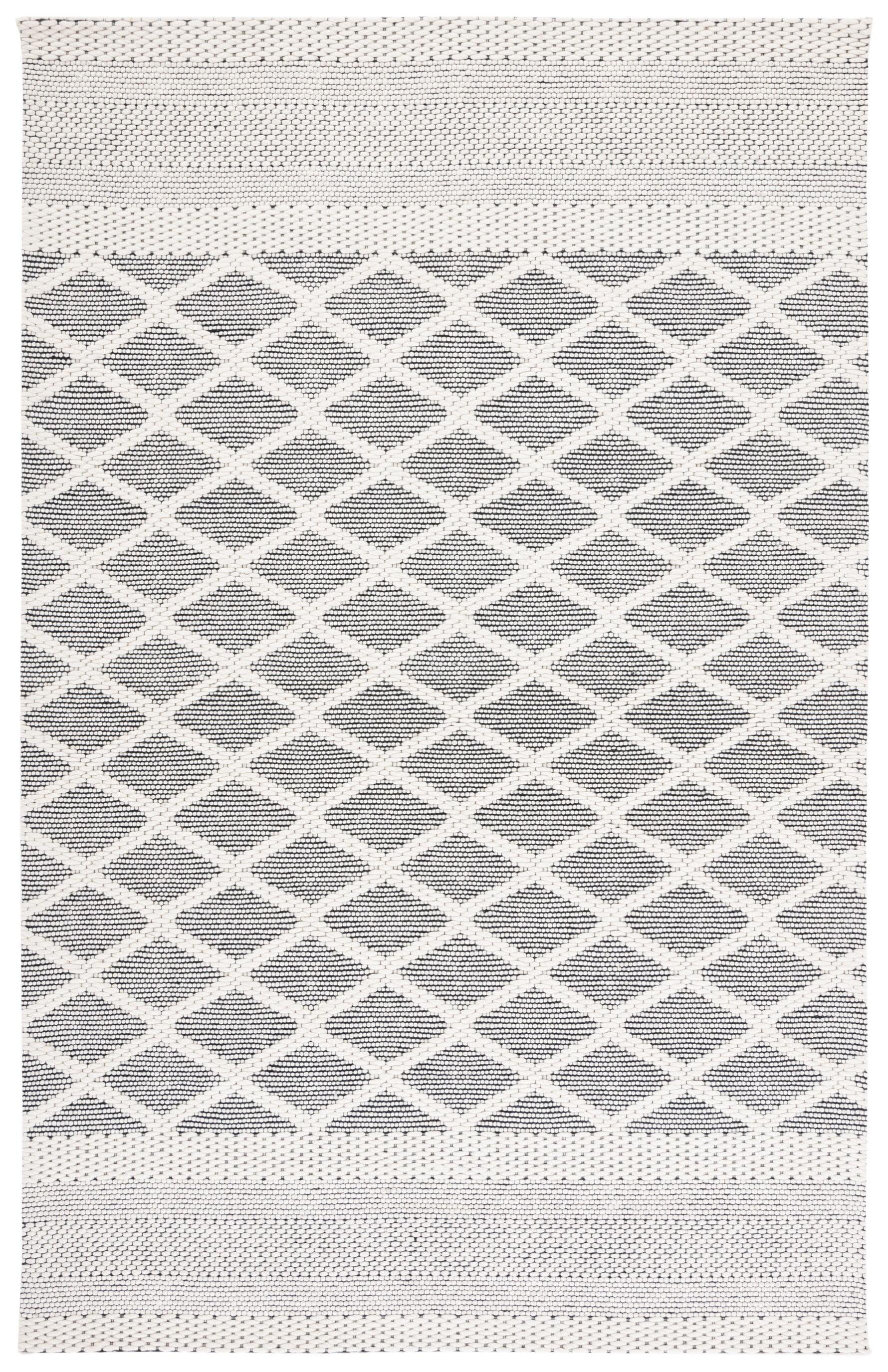 Vermont Ivory & Black Hand Woven Wool Trellis Area Rug - 8' x 10'