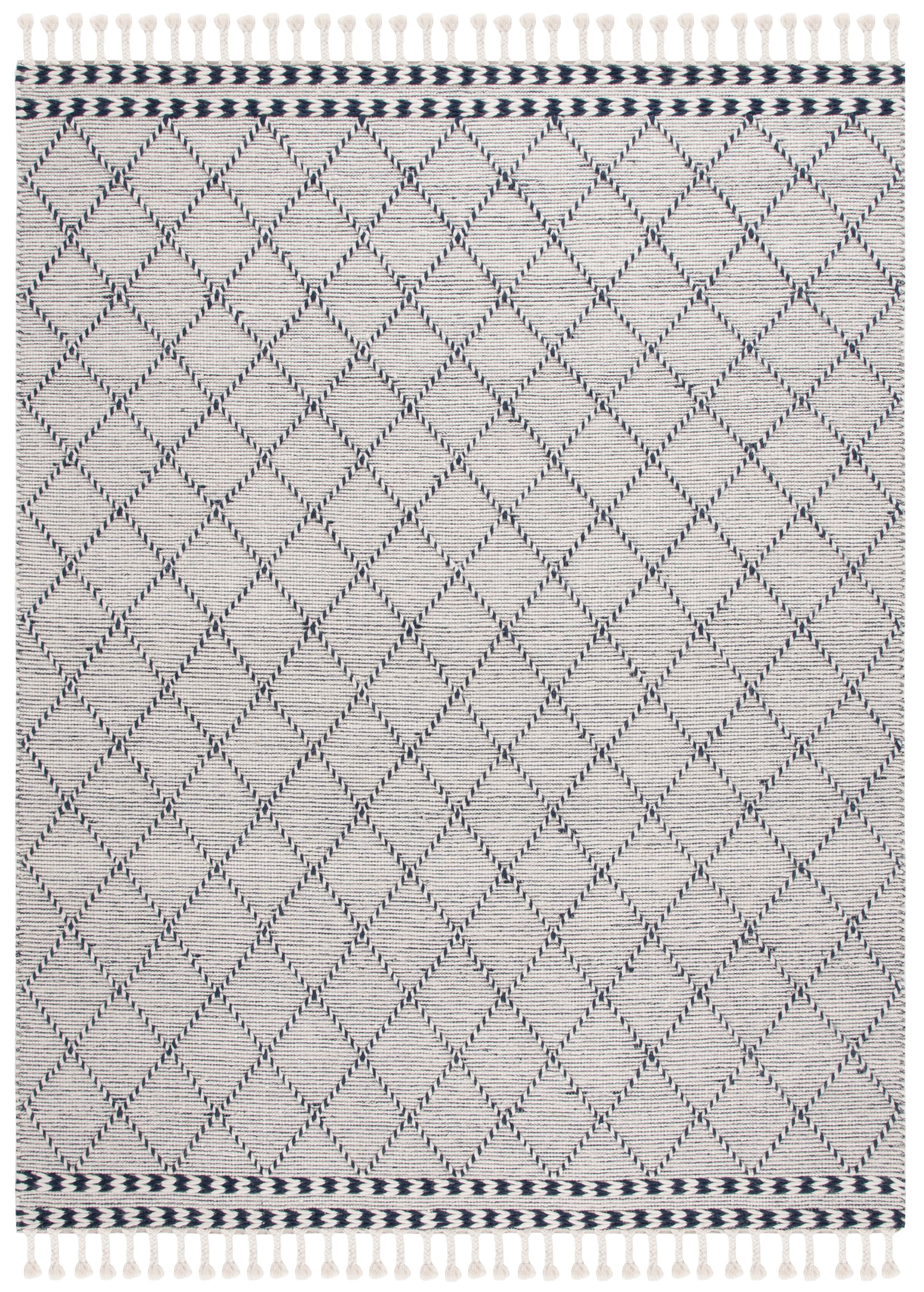 Ivory Wool Hand-knotted Trellis Area Rug, 8' x 10'